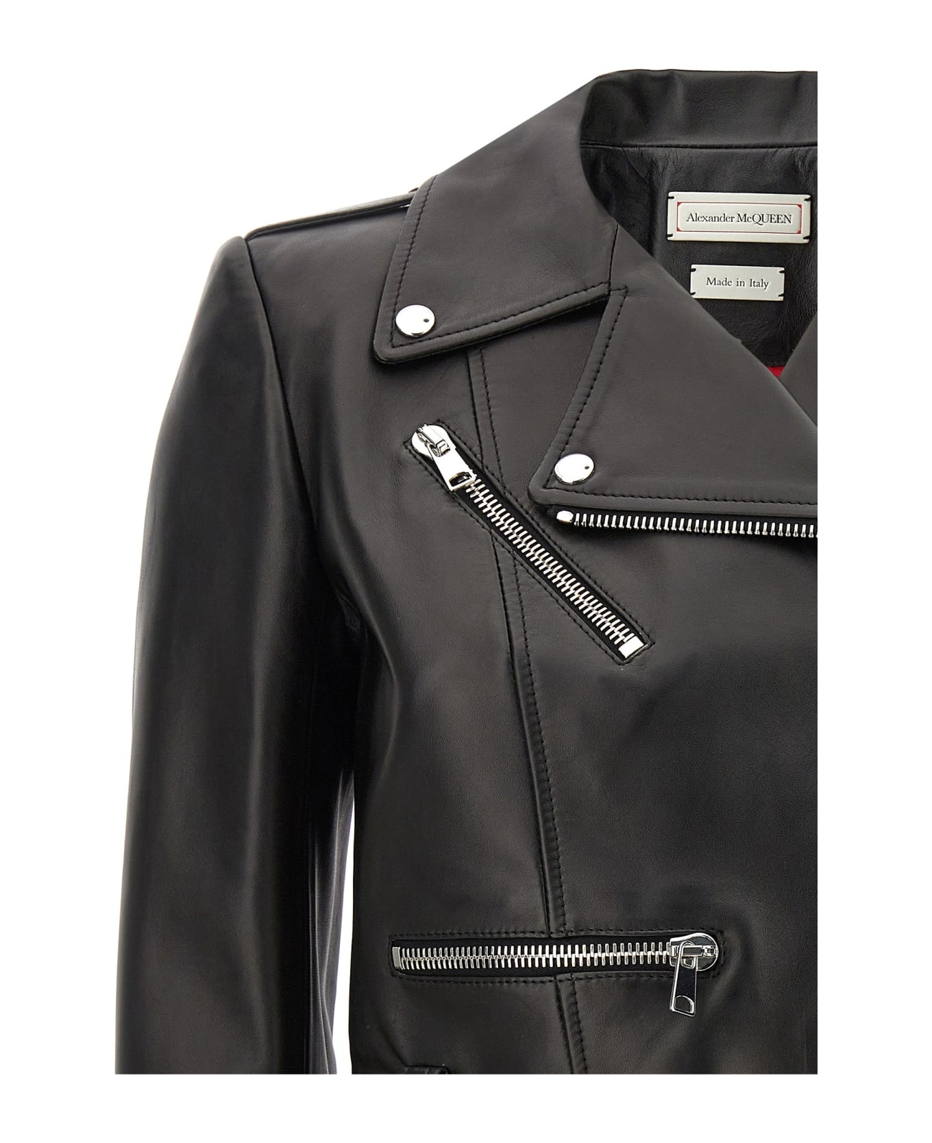 Cropped Biker Jacket With Matching Belt In Smooth Leather - 4