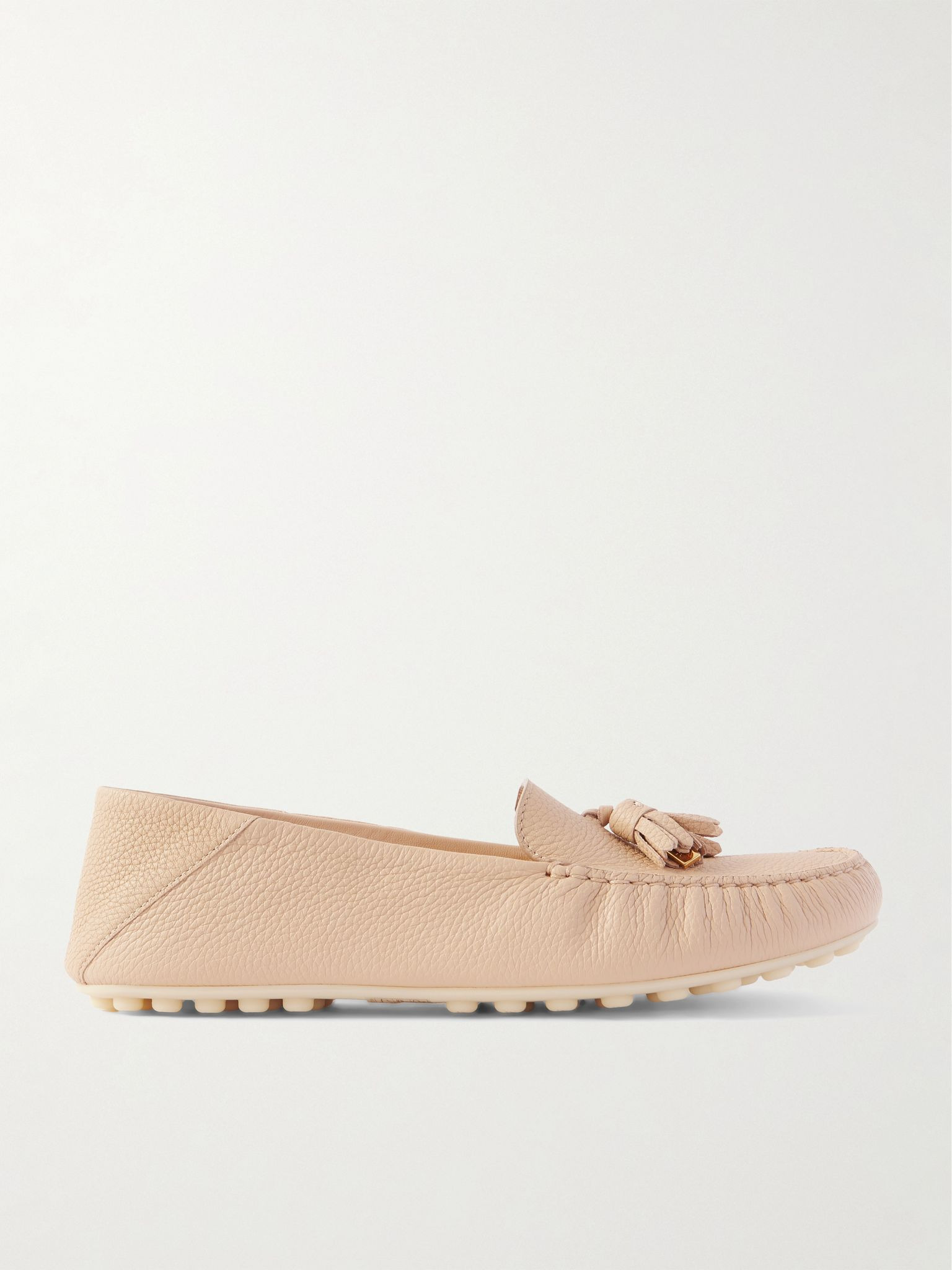 Tasseled textured-leather collapsible-heel loafers Beige - 1