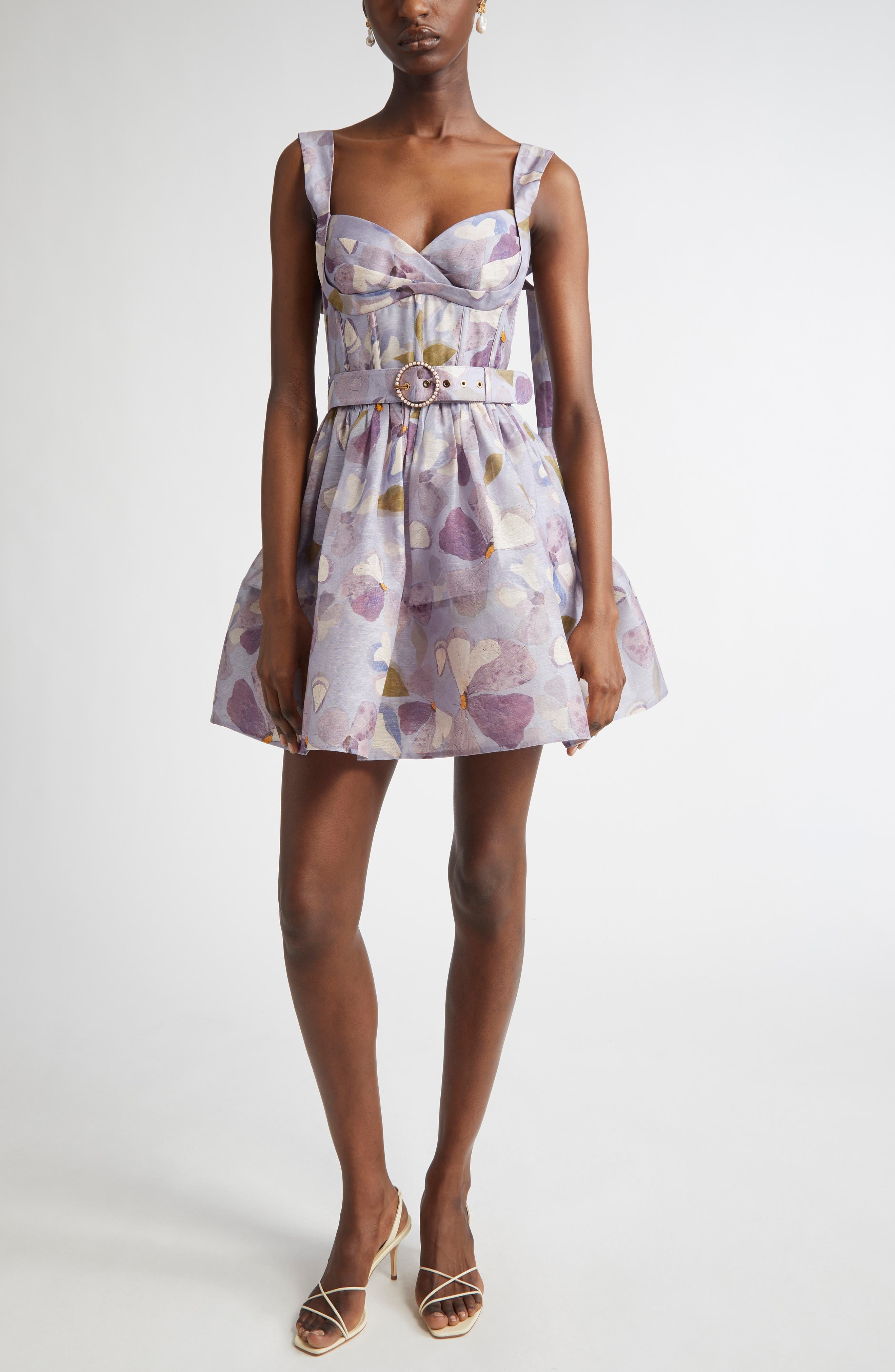 Zimmermann Dawning Belted Linen & Silk Bustier Minidress in Lilac Pansy at Nordstrom - 1