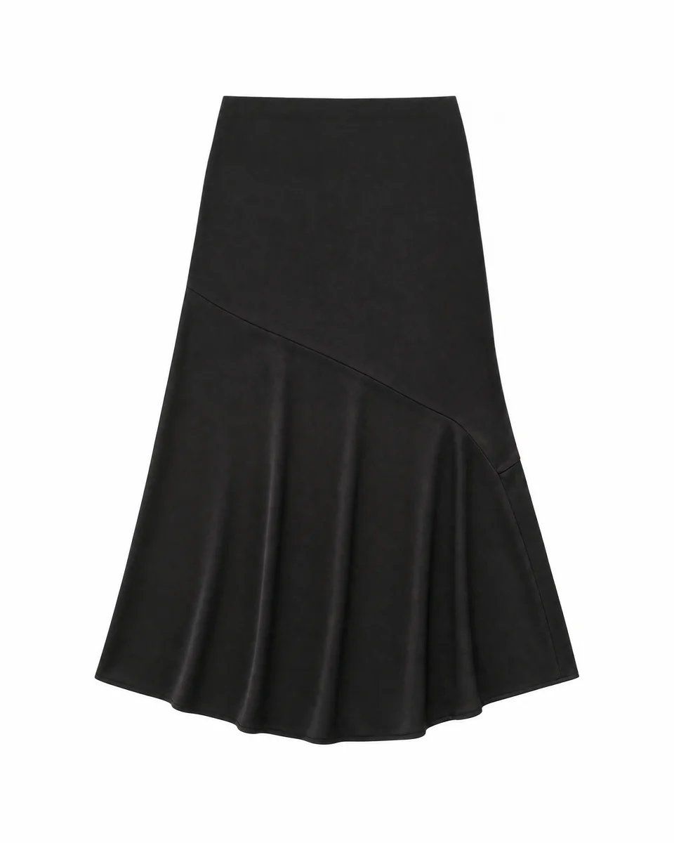 SATIN MIDI SKIRT WITH A BLACK AND GOLD CHAIN - 1
