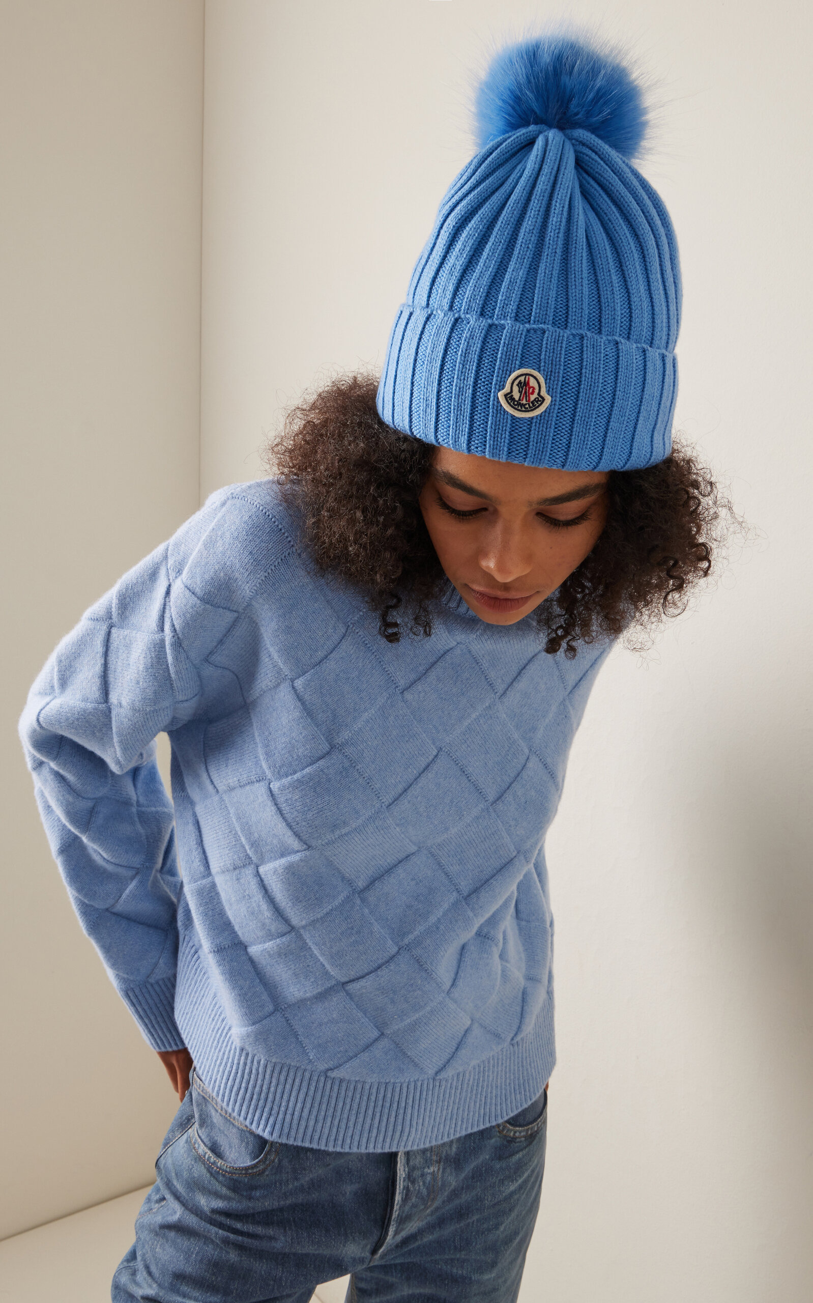 Fur-Trimmed Ribbed-Knit Wool Beanie blue - 2