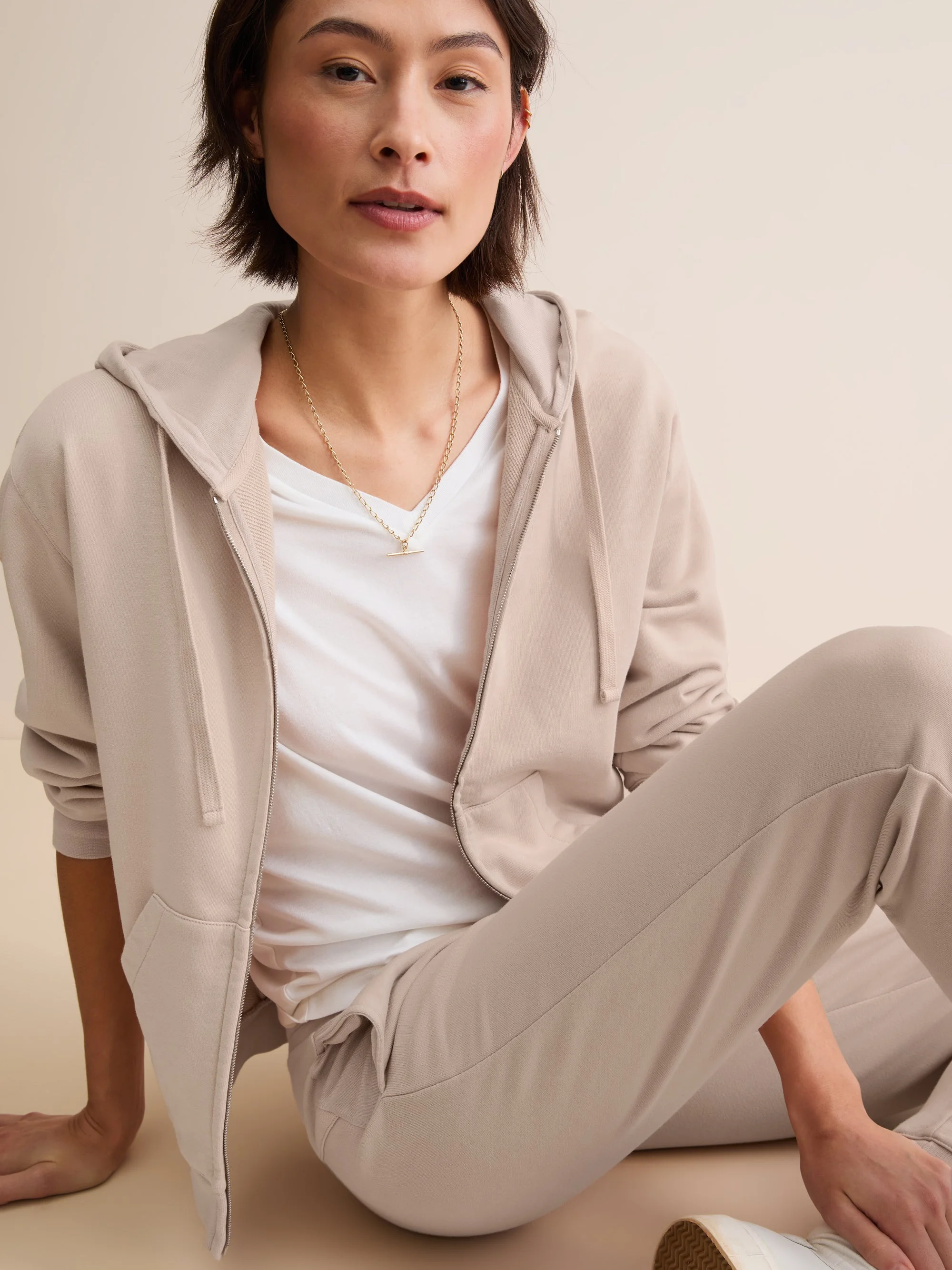 Women's Cuffed Sweatpants Quinn Cotton Modal Beige Pink - 1
