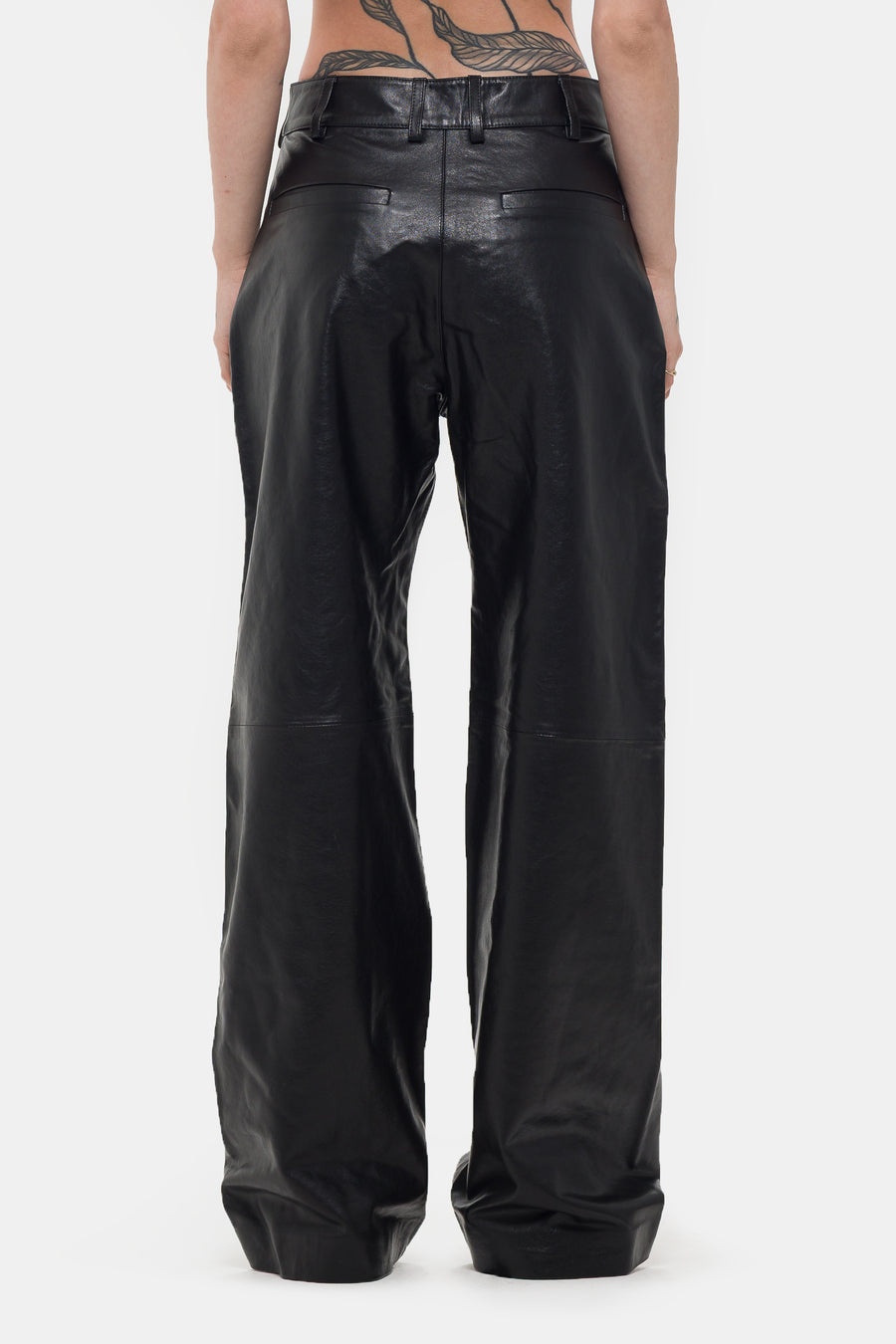 Leather Straight Leg Pant in Black - 3