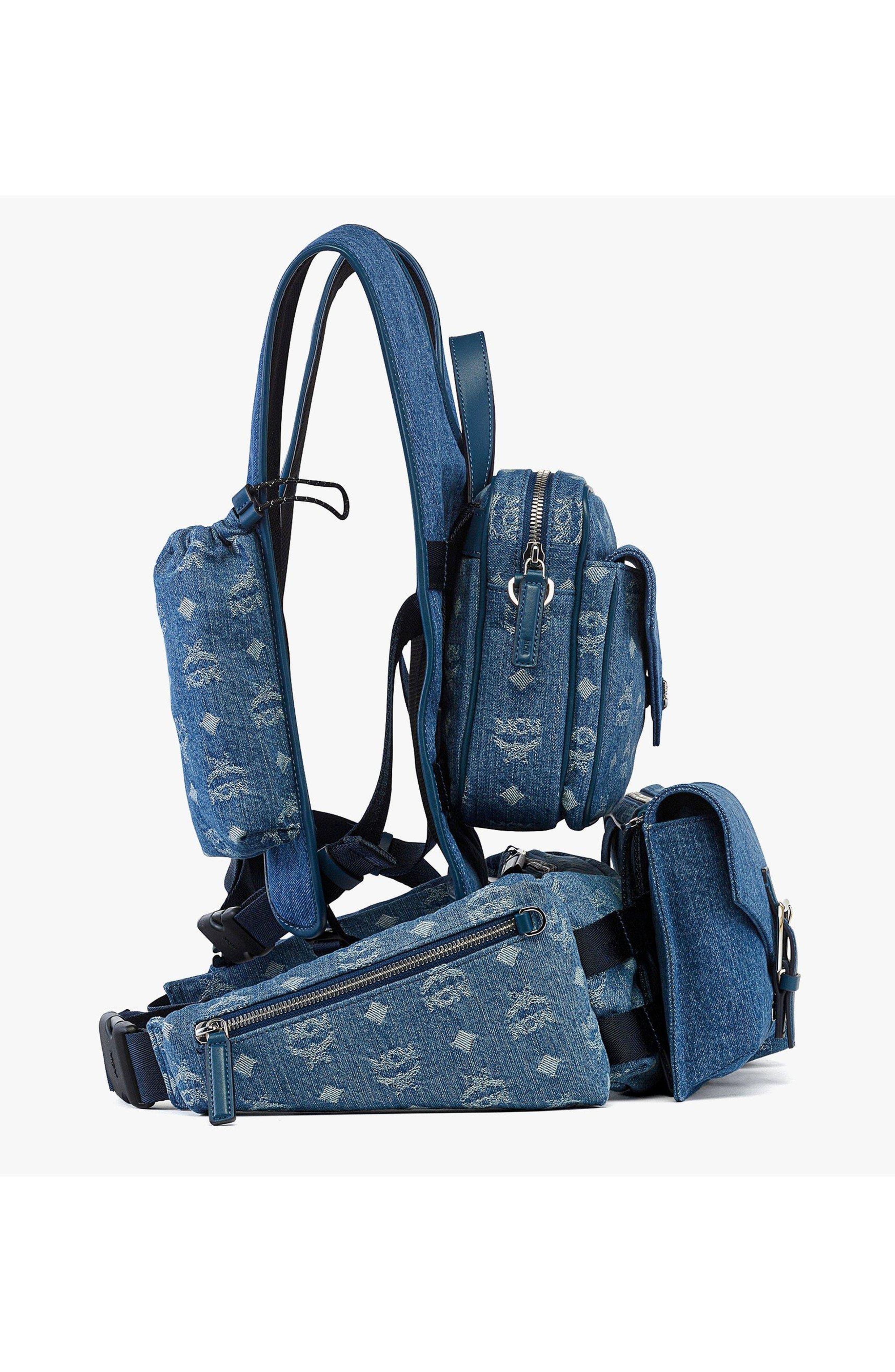 MCM Aren Multi-Backpack in Monogram Denim Jacquard in Blue at Nordstrom - 3