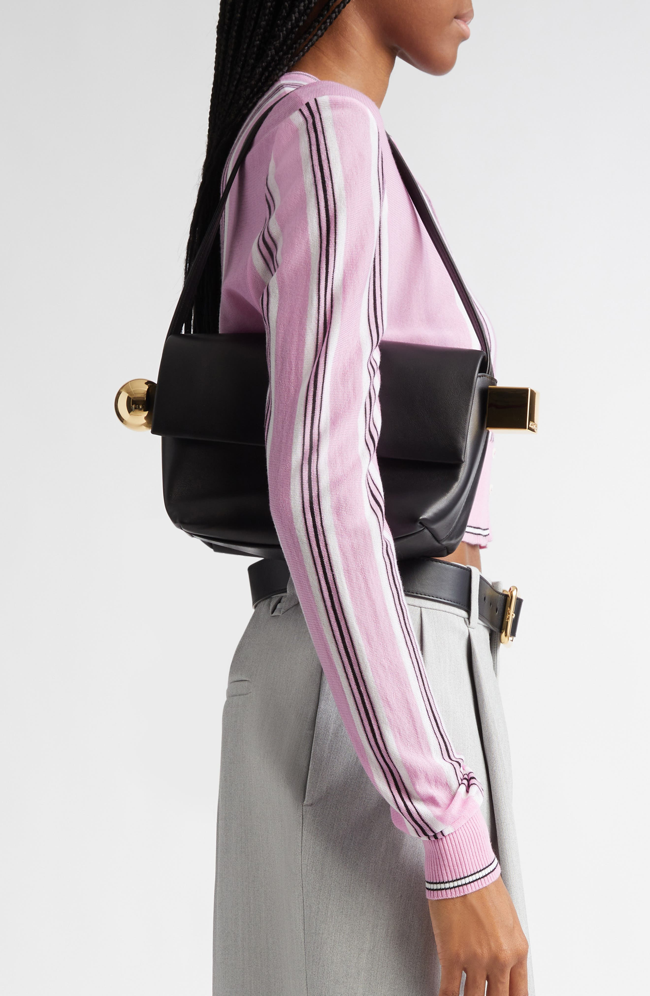 Jacquemus Le Rond Carré Leather Shoulder Bag in Black at Nordstrom - 2