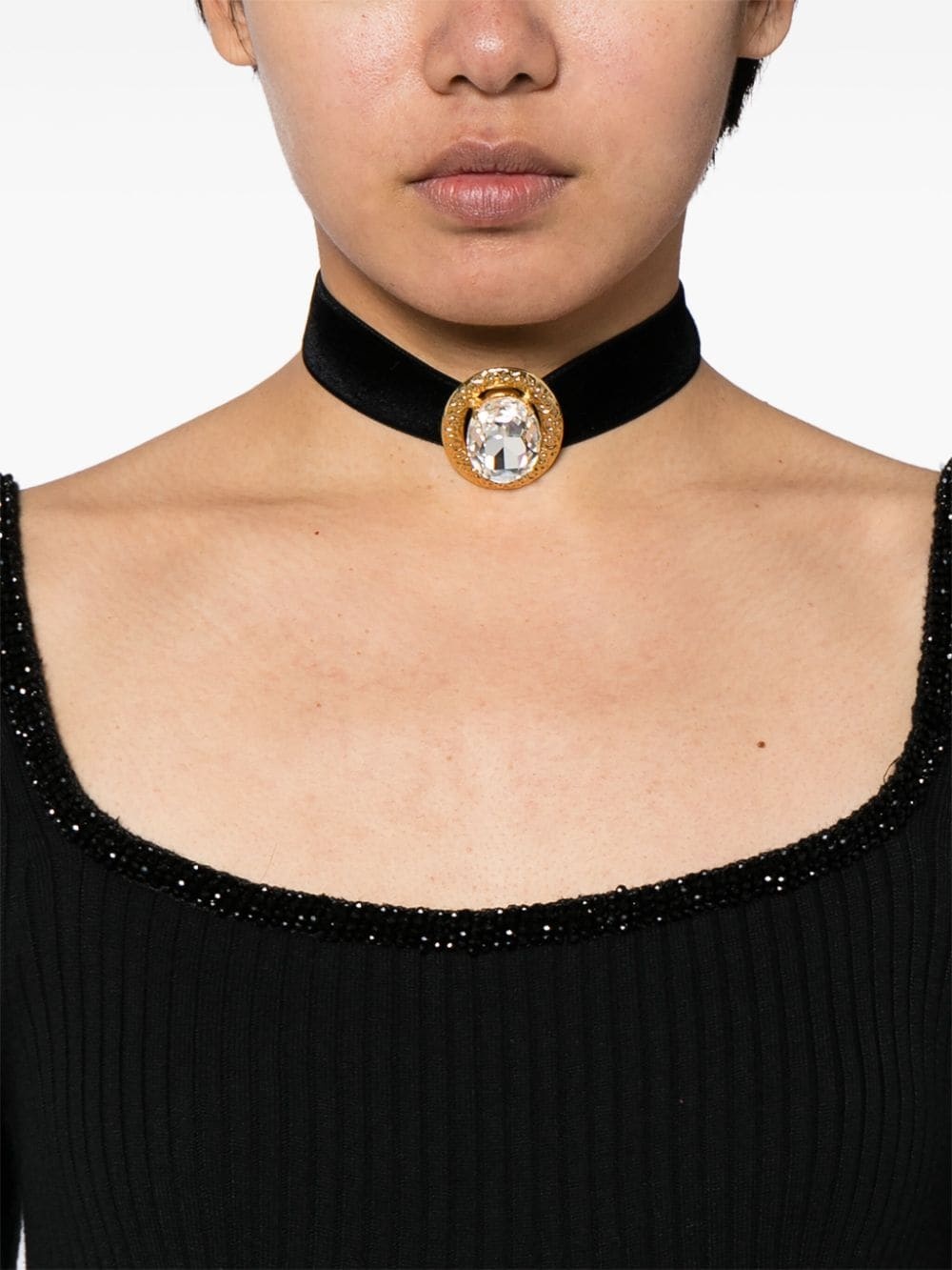 crystal-embellished velvet necklace - 2