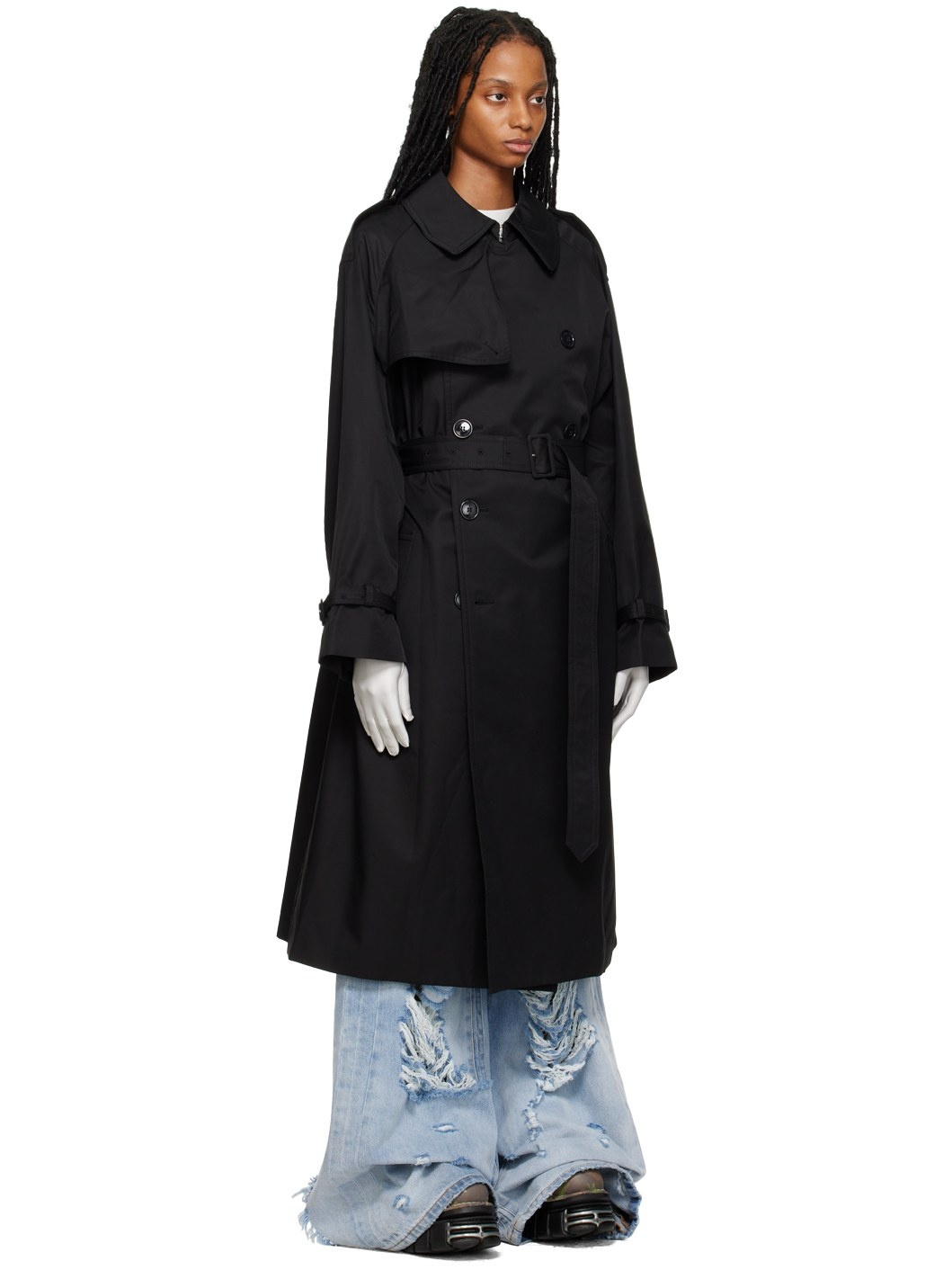 Black Double-Breasted Trench Coat - 2