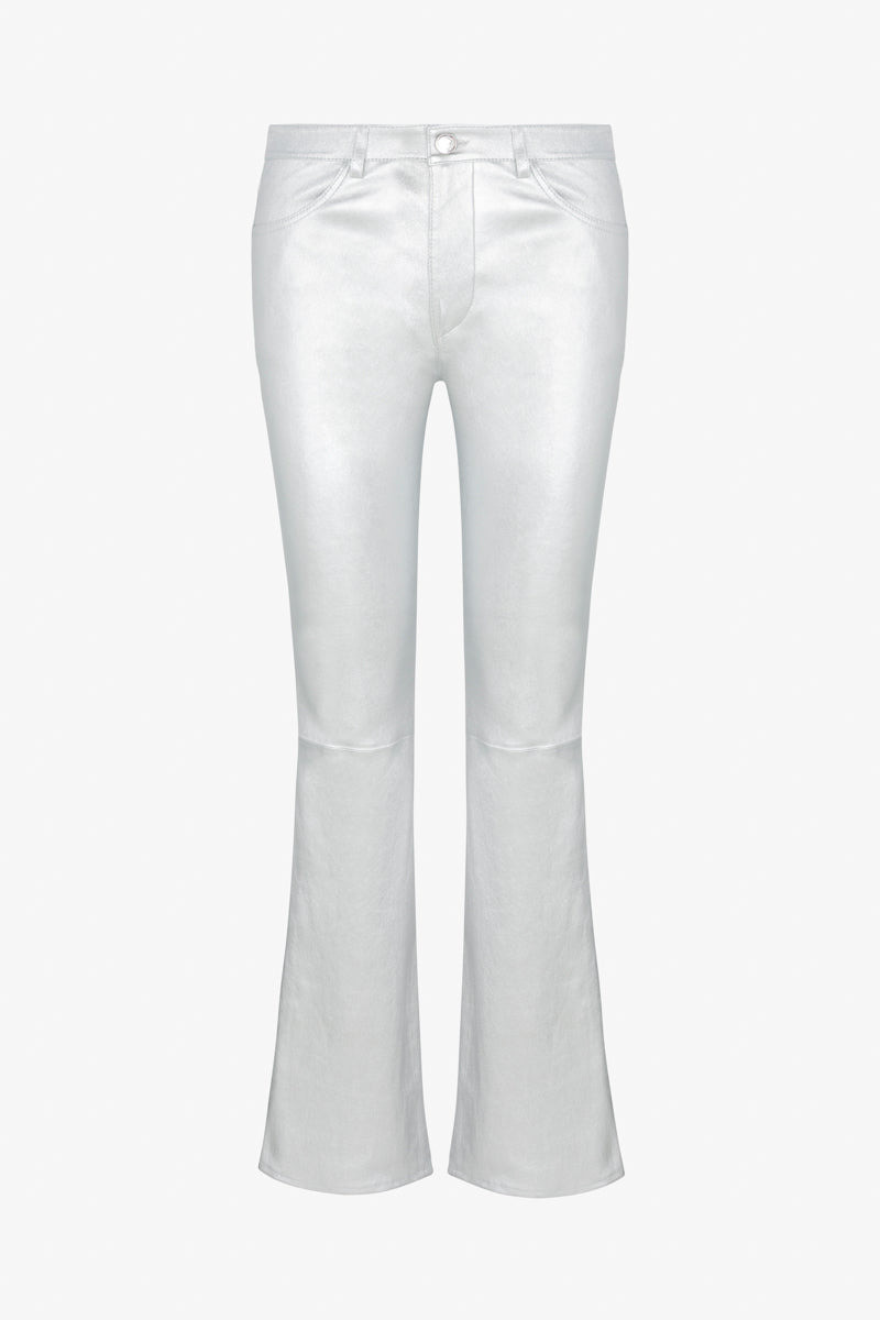 METALLIC SILVER LEATHER 5 POCKET MICRO FLARE 5