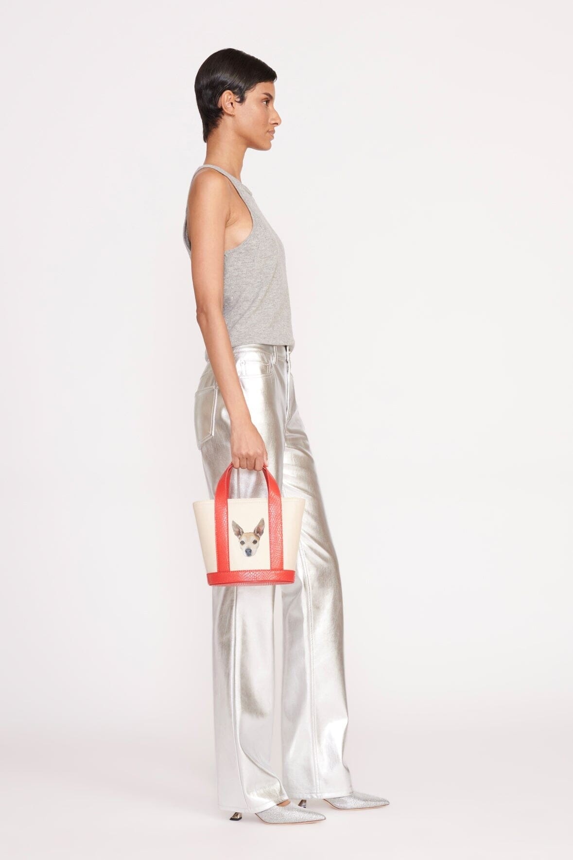 STAUD CUSTOM ALLORA MINI TOTE CREAM RED ROSE - 2
