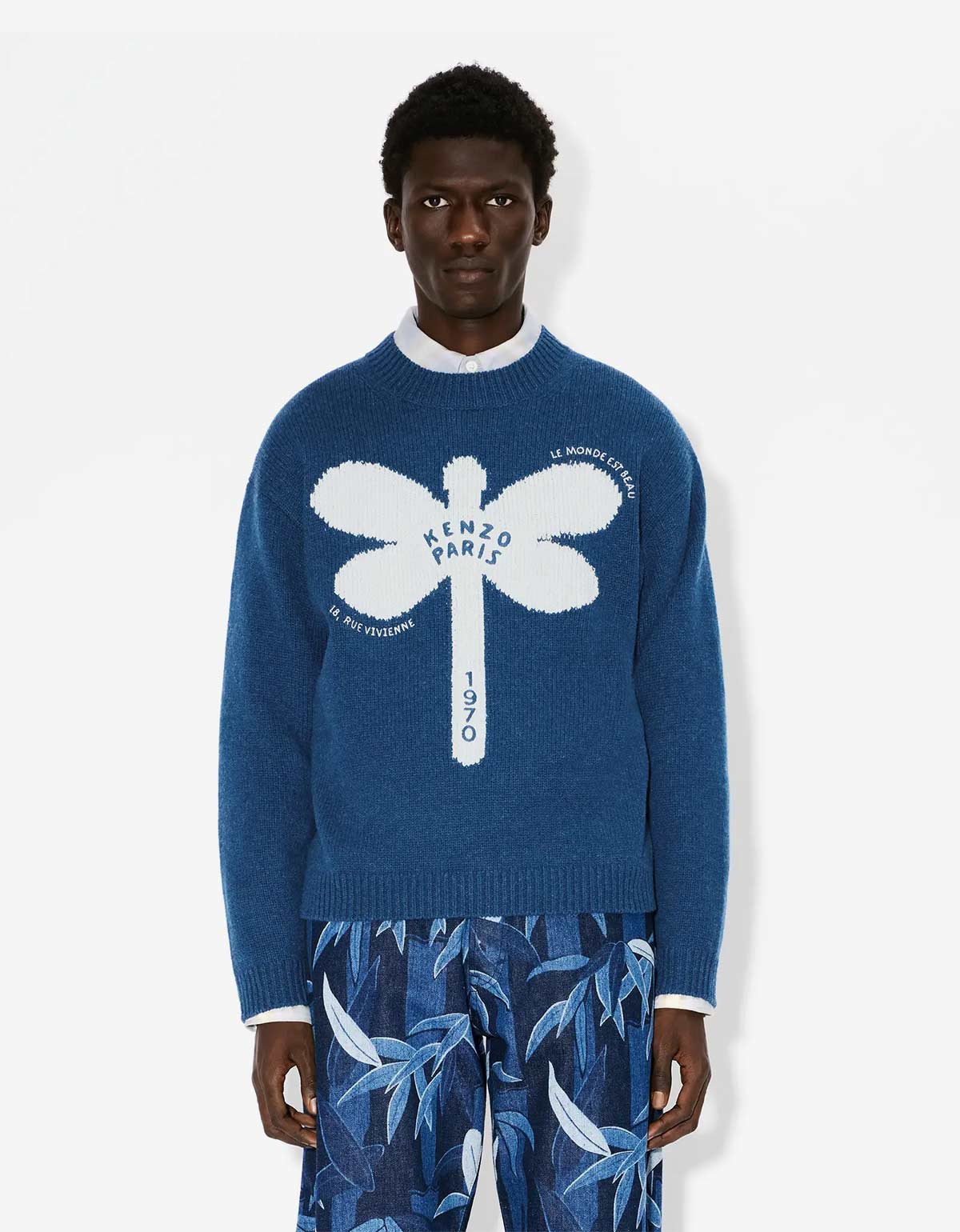 Kenzo Dragonfly Blue Embroidered Wool Jumper - 2