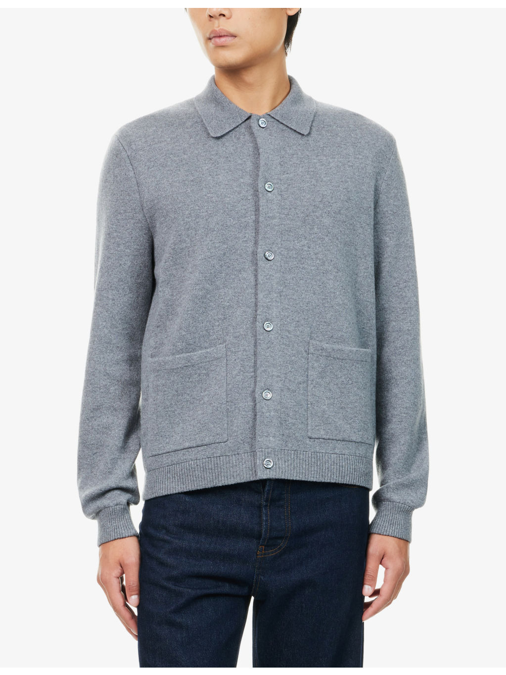 Patch-Pocket Long-Sleeve Wool-Cashmere Blend Cardigan - 3