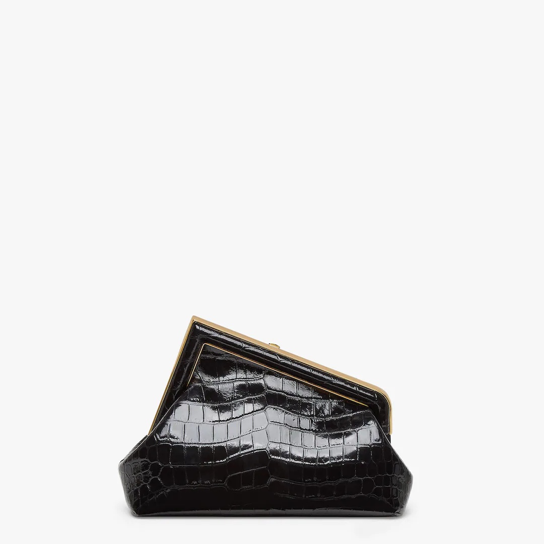 Small Fendi First bag made of exquisite black crocodile leather with a glossy finish. Oversized meta - 3