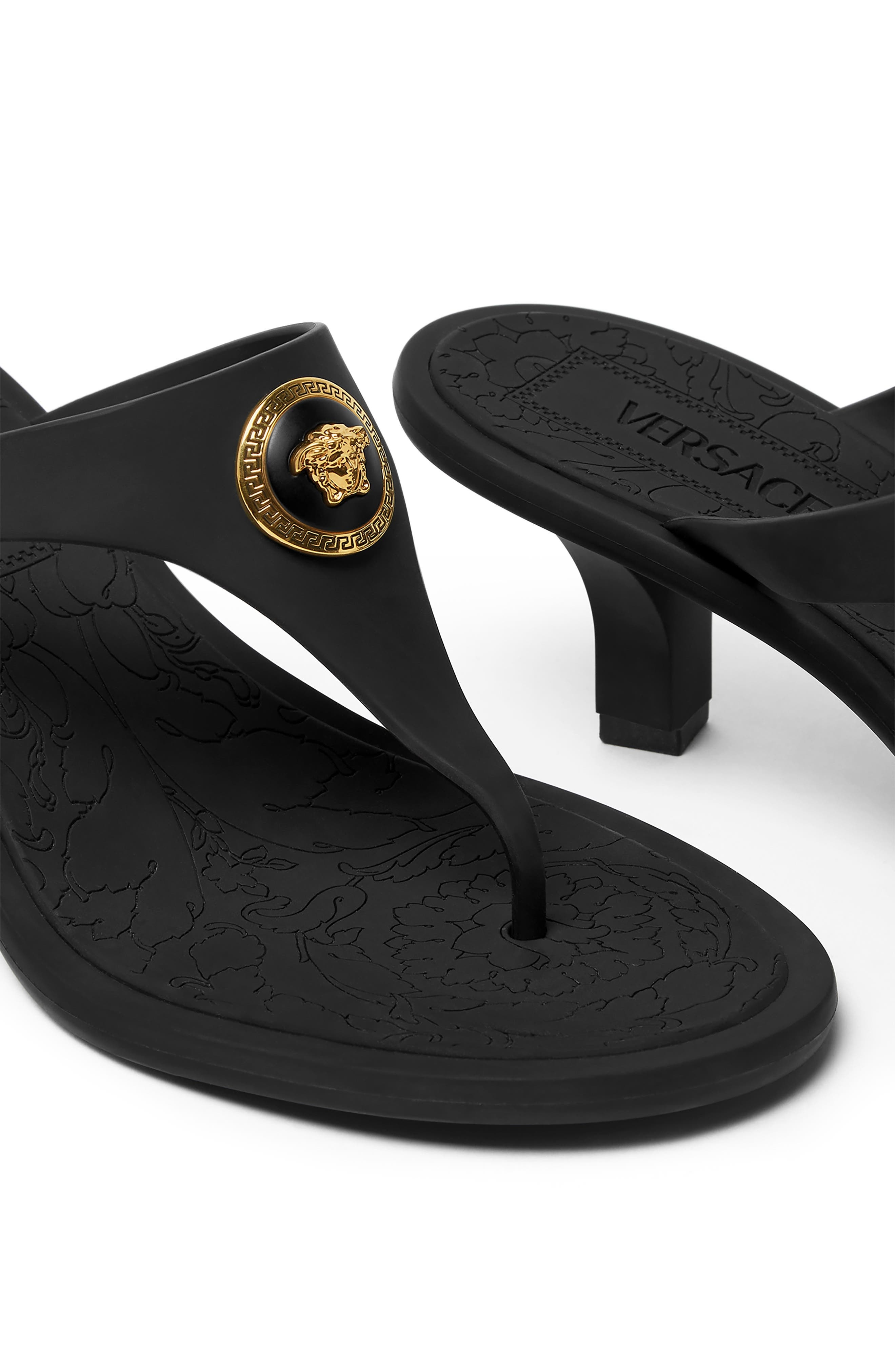 Versace Alia Medusa T-Strap Sandal in Black-Versace Gold at Nordstrom - 3