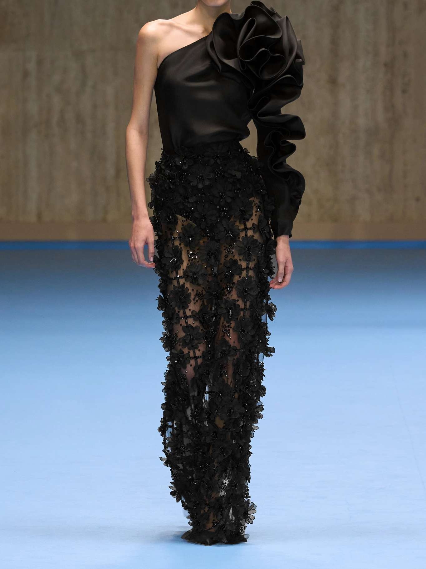 Appliquéd bead-embellished tulle maxi skirt Black - 4