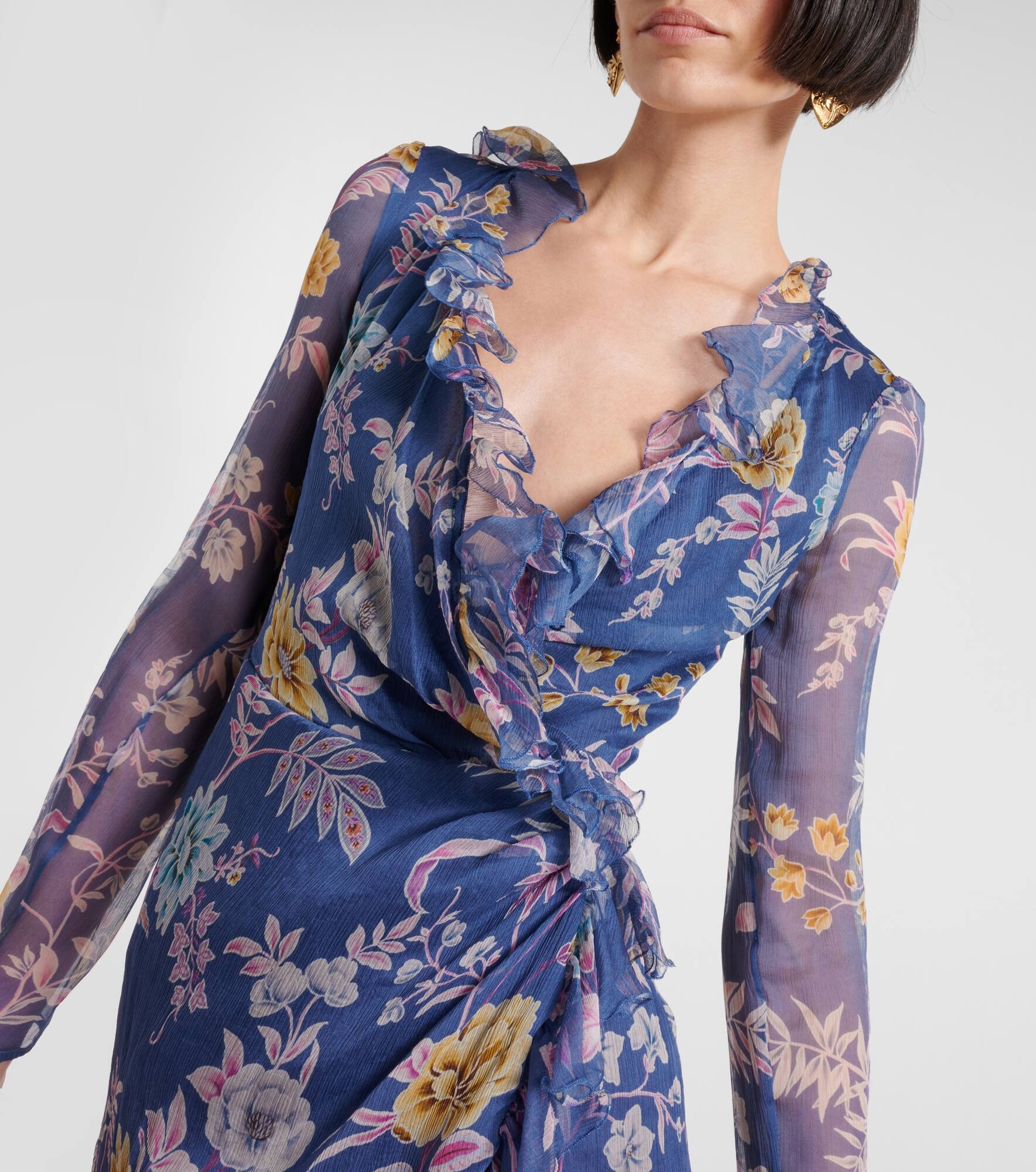 Floral silk wrap dress - 4