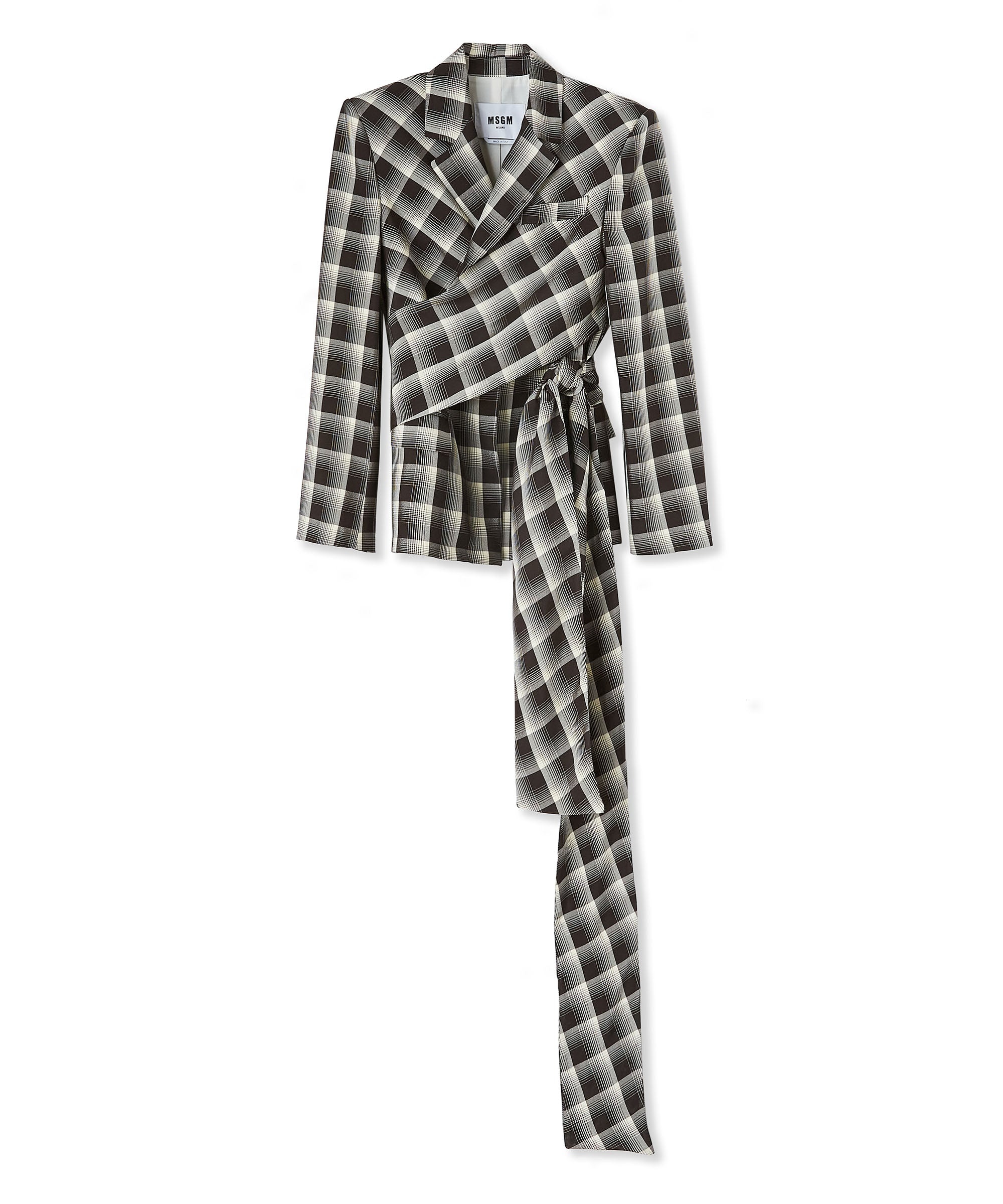 Check viscose crepe jacket with sashed waistline - 1