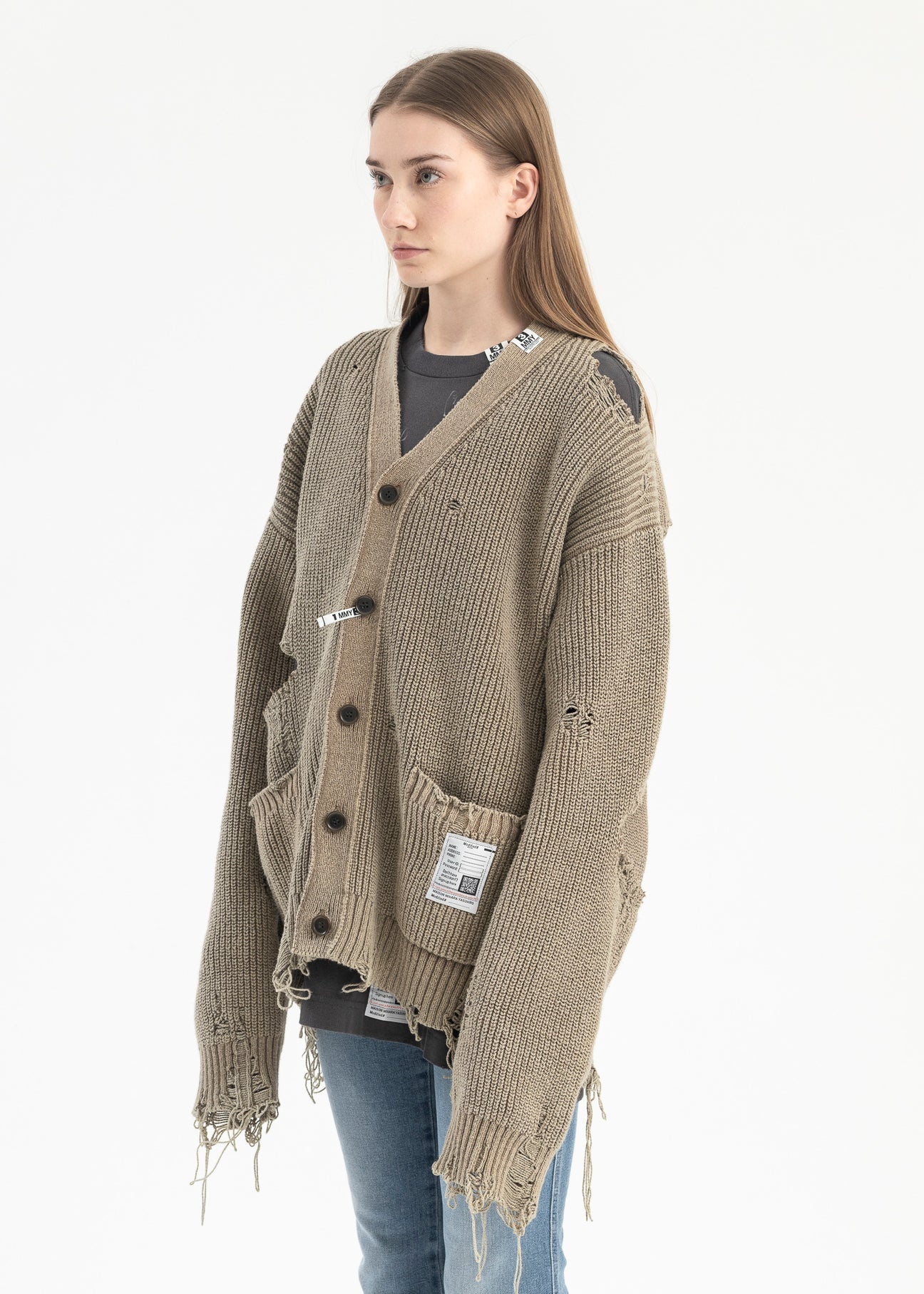 KHAKI BLEACHED KNIT CARDIGAN - 3