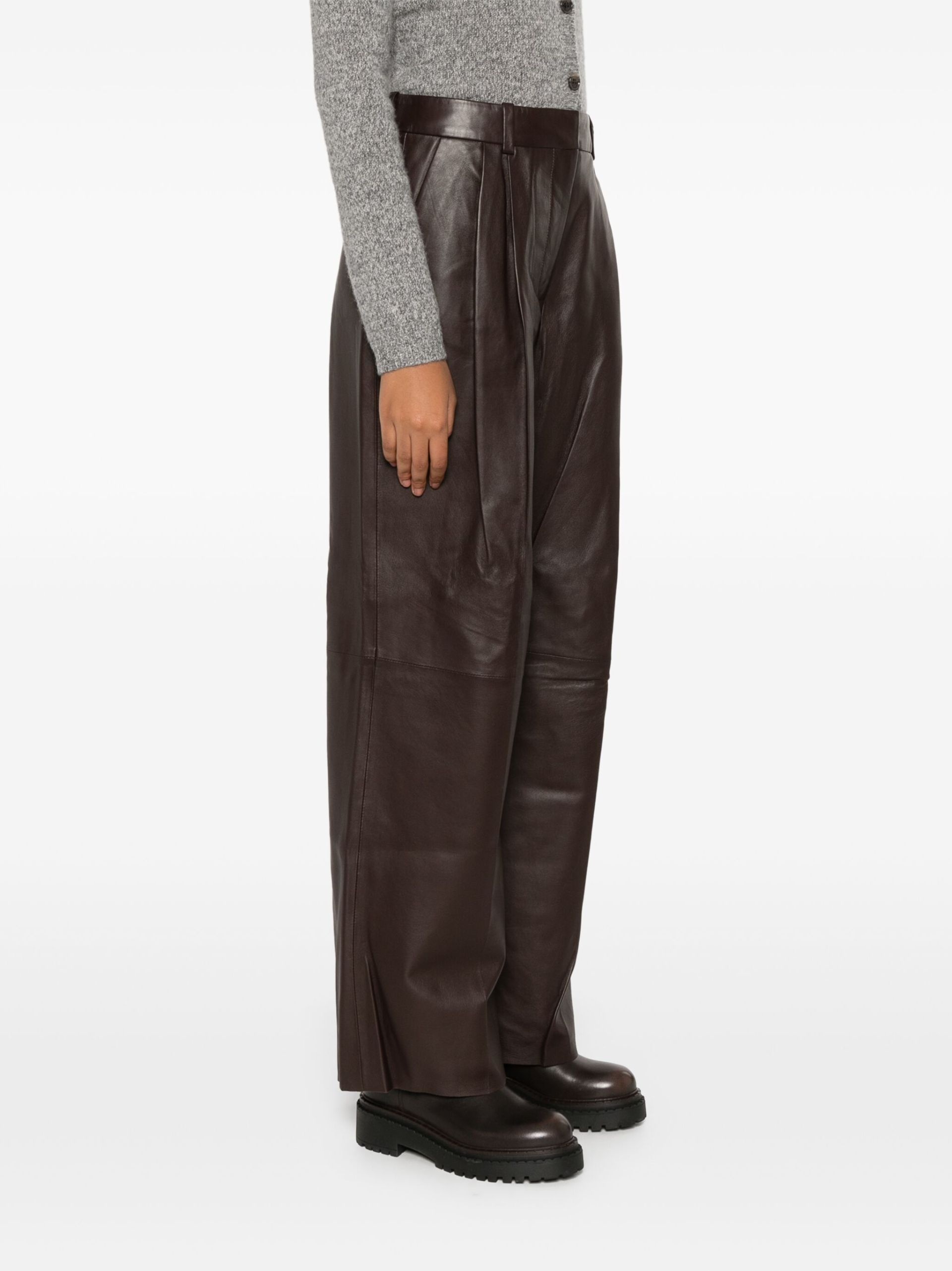 wide-leg leather trousers - 3