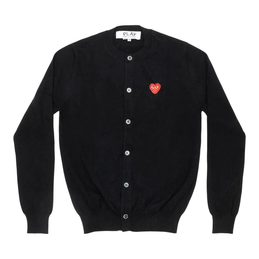 Rhinestone Red Heart Round-Neck Cardigan Unisex - 1