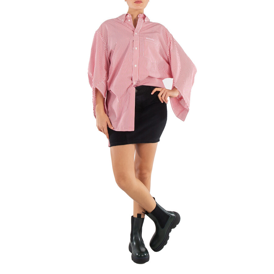 Balenciaga Ladies Peach Pitch Black Upside-Down Denim Miniskirt - 4