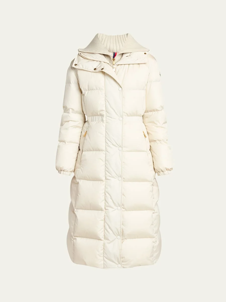 Chamer Long Hooded Down Coat with Detachable Dickey - 1