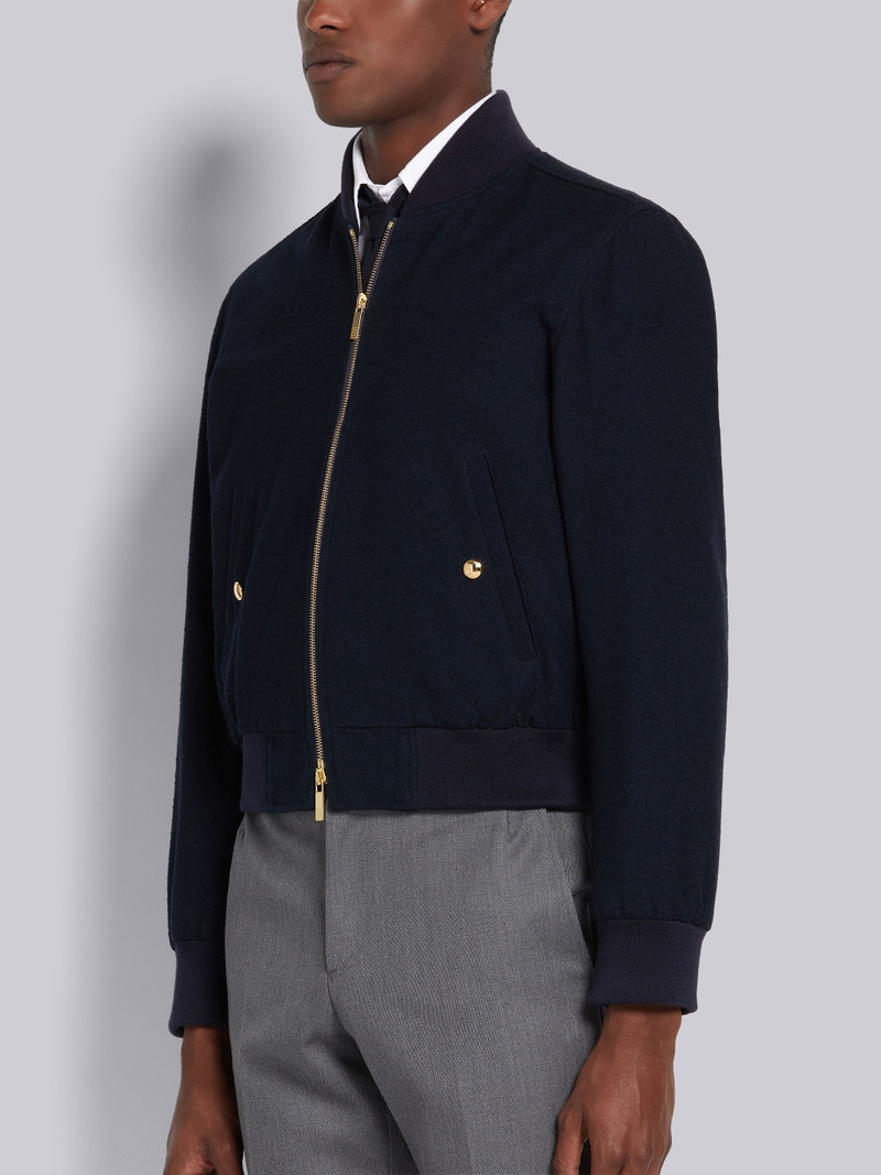 Navy Cotton Boucle Suiting Center Back Stripe Zip-up Blouson Jacket 3