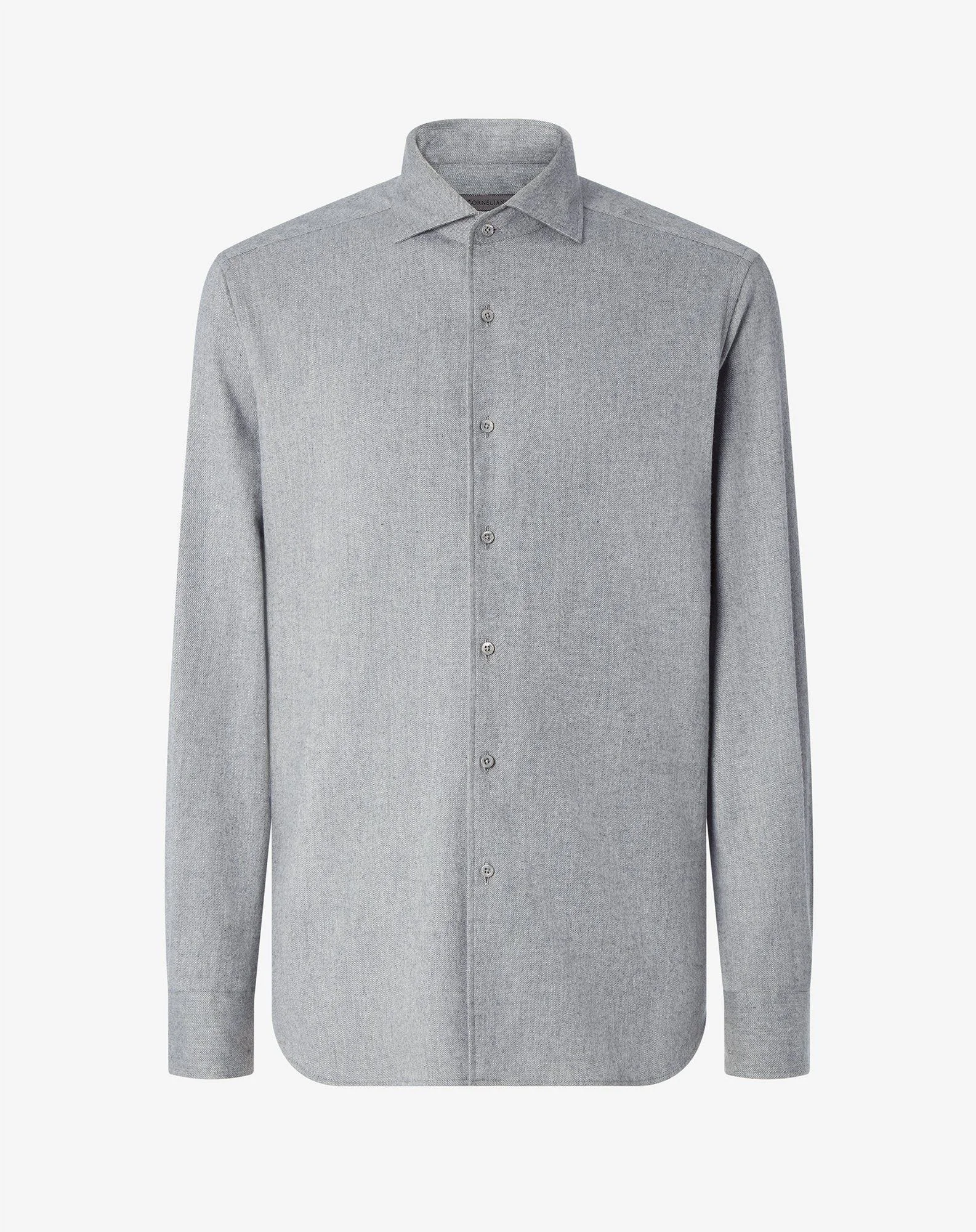 Light grey melange cotton flannel shirt with diagonal design - 1