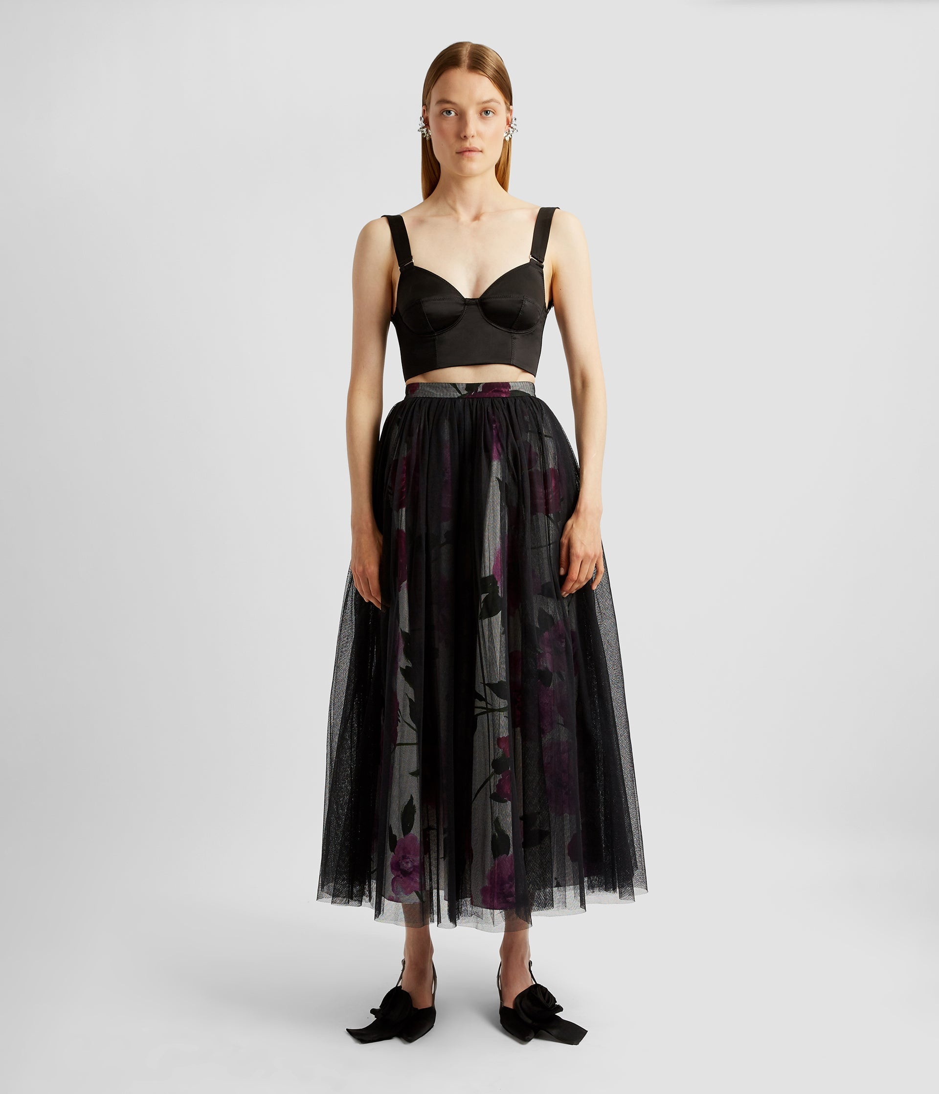 MIDI SKIRT WITH TULLE OVERLAY - 2