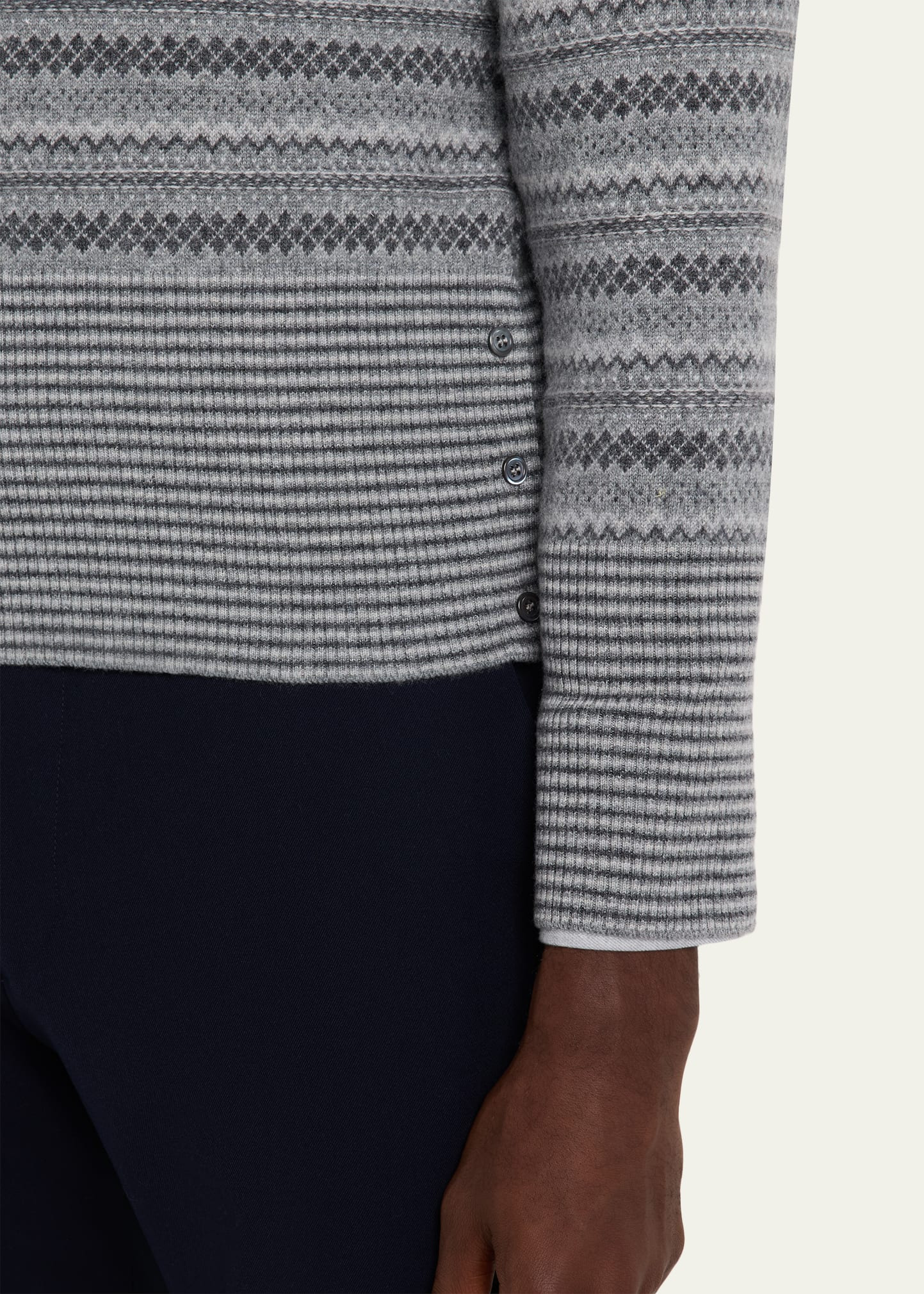 Men's Cashmere Jacquard Multi-Stripe Crewneck Sweater - 5