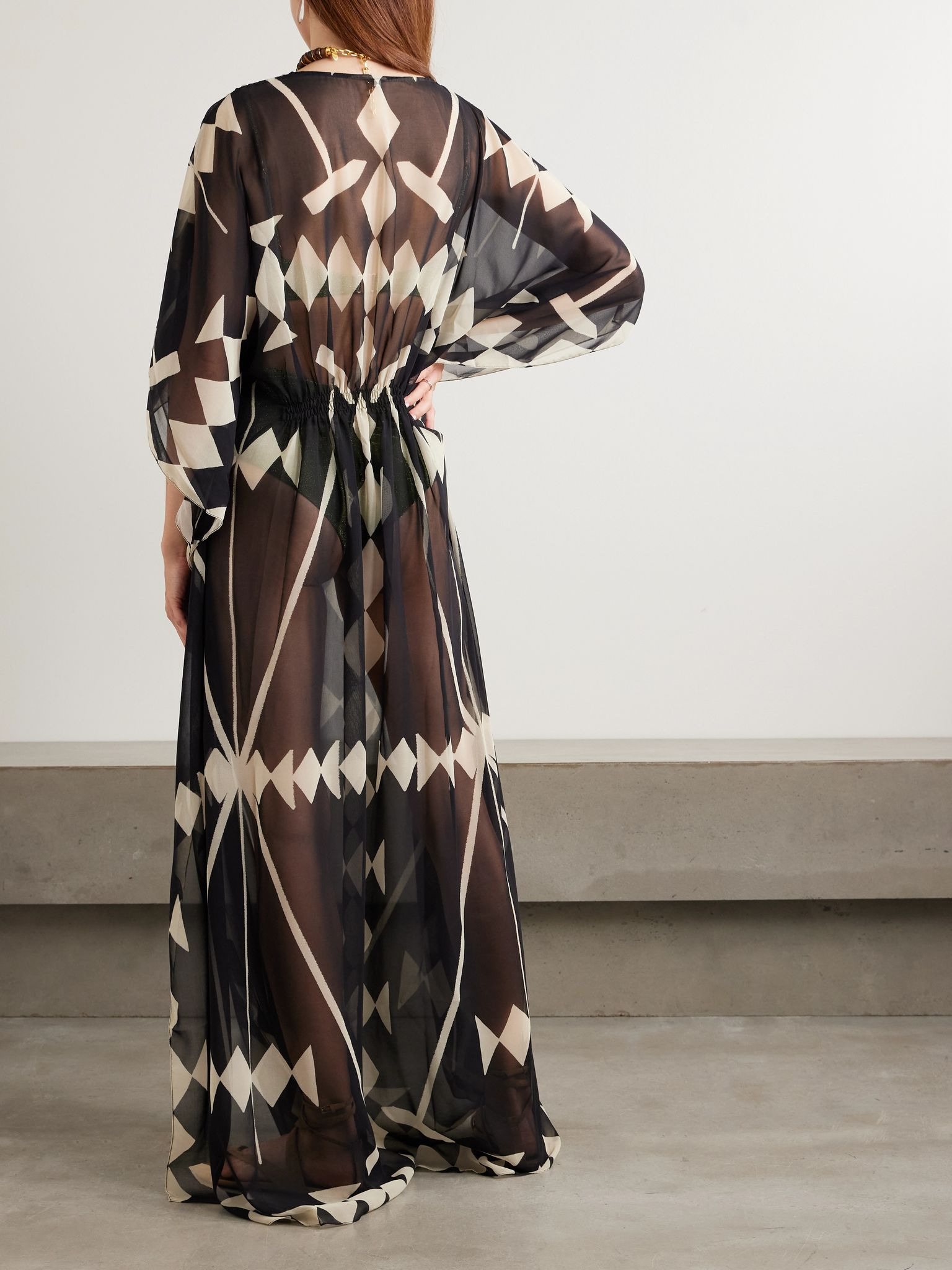 Secret Garden printed recycled-georgette kaftan Black - 3
