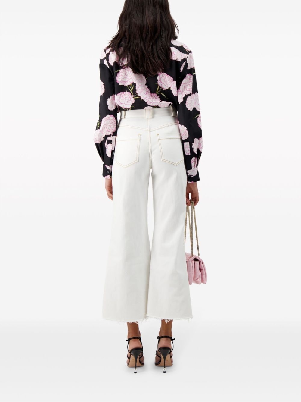 floral-print collarless shirt - 4