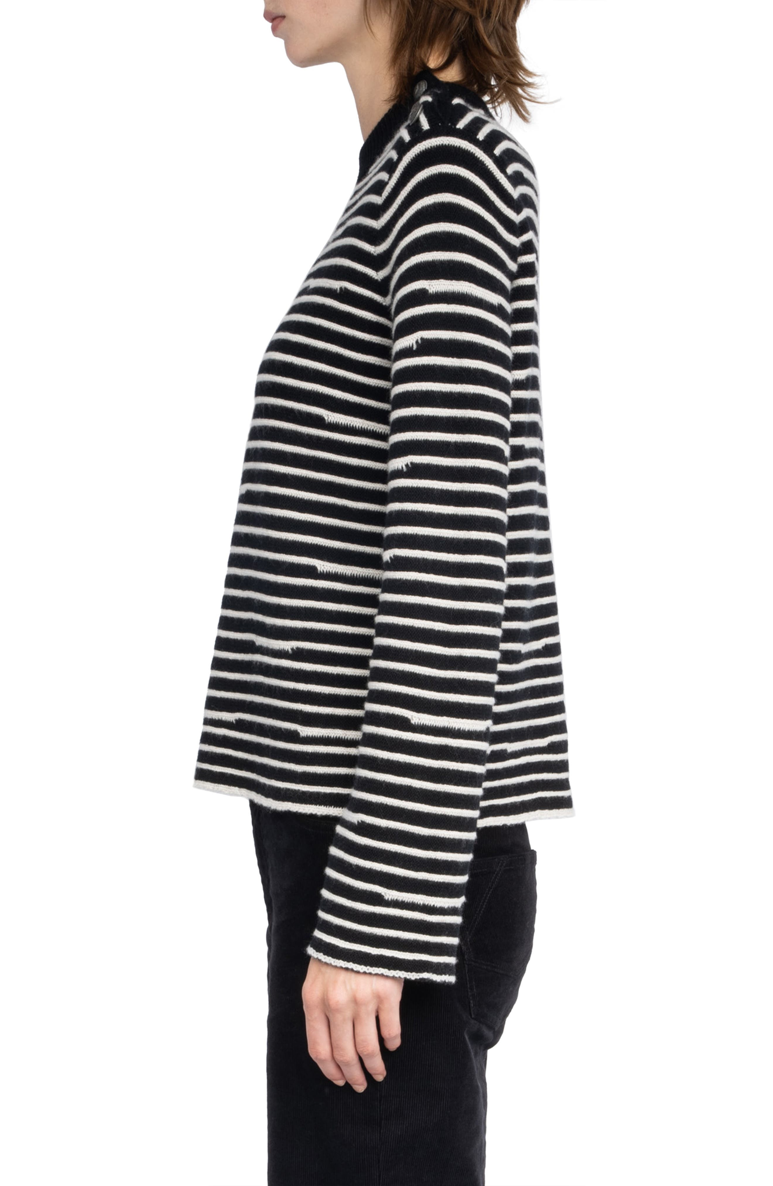 Zadig & Voltaire Spiky Stripes Wool & Cashmere Sweater in Black at Nordstrom - 3