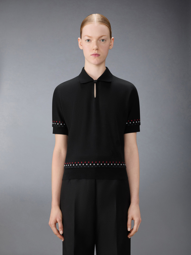 Thom Browne COTTON MILANO STARS & SNOWFLAKE EMBROIDERY POLO outlook