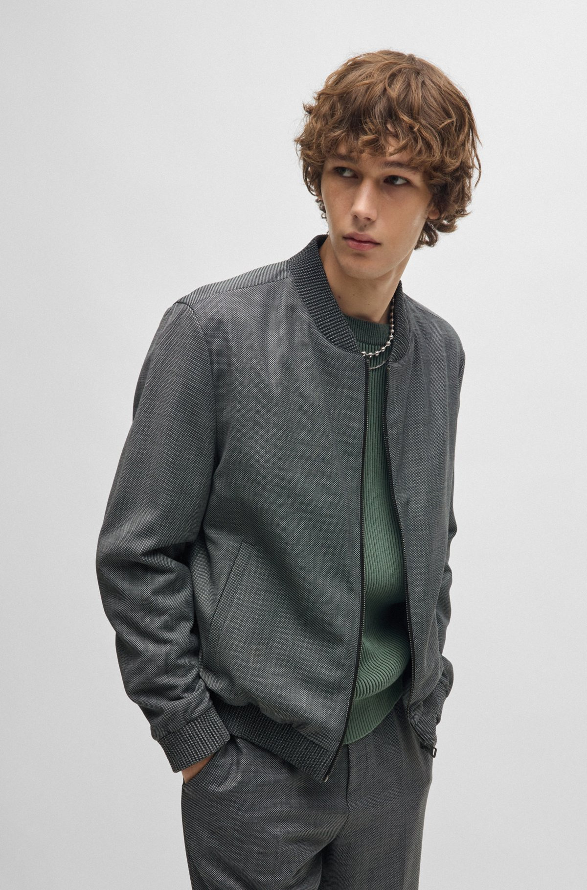 SLIM-FIT JACKET IN MICRO-PATTERNED BIRDSEYE CLOTH - 2