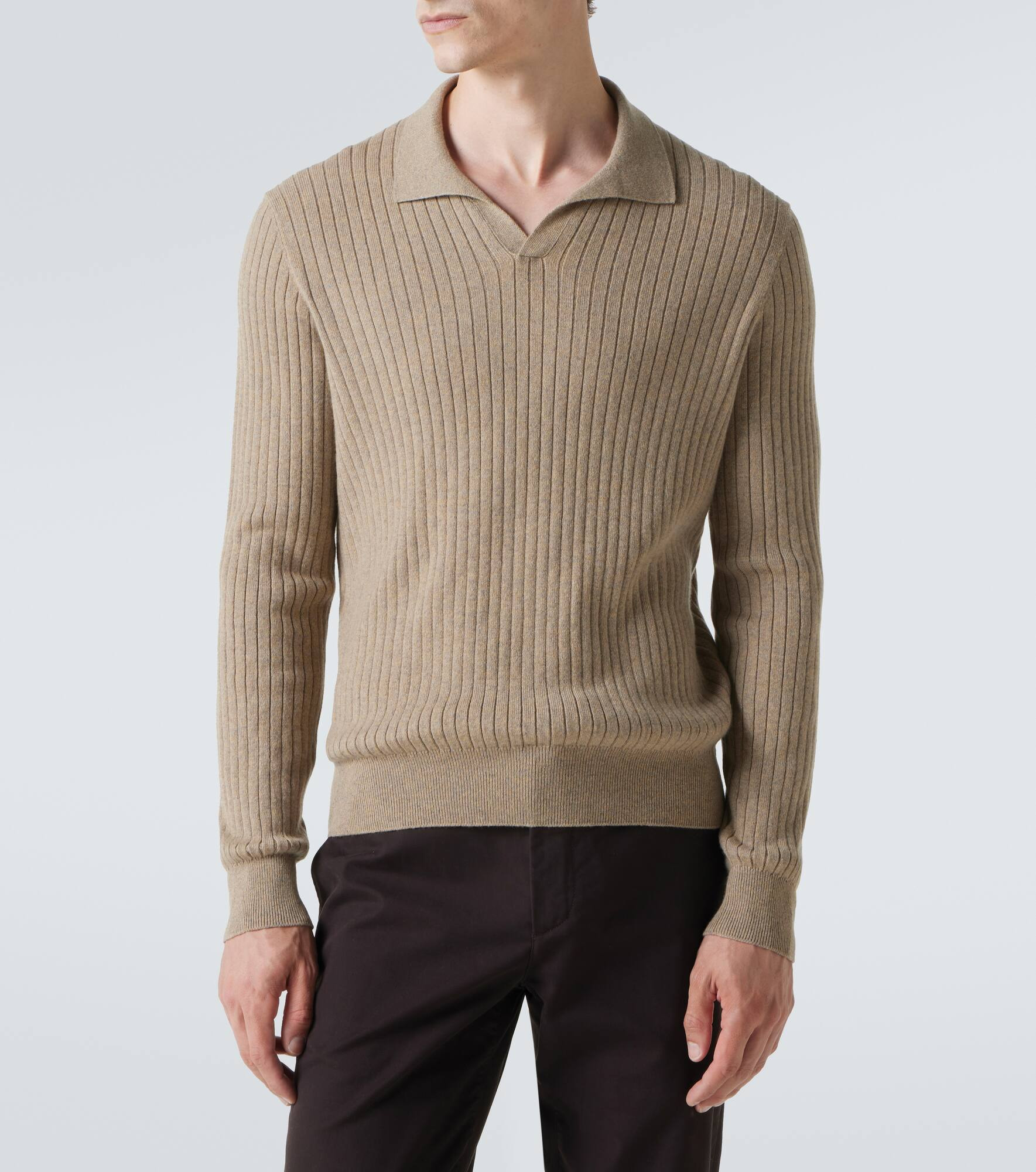 Ribbed-knit cashmere polo sweater - 3