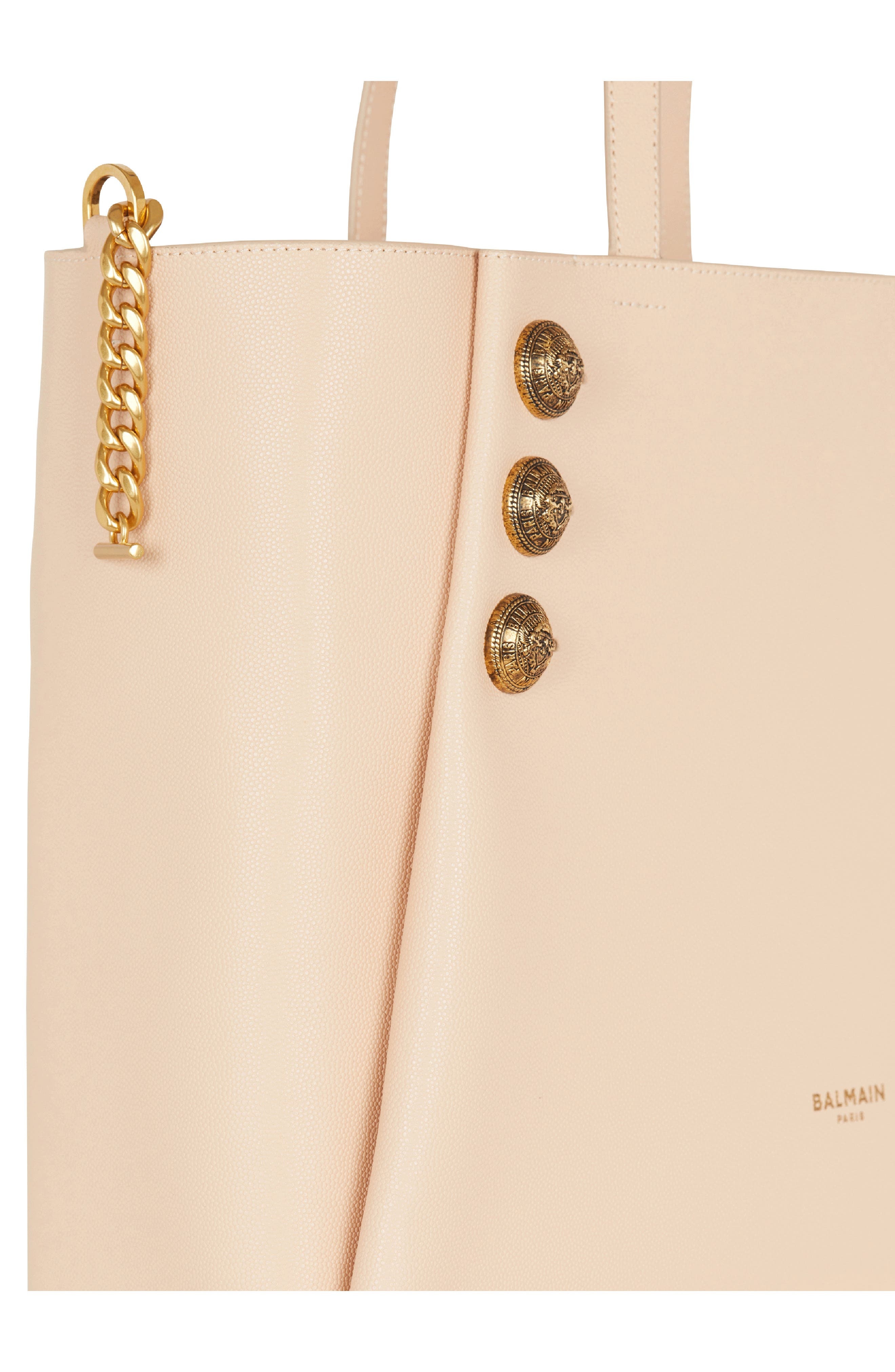 Balmain Emblem Crest Button Calfskin Shopper in 0Dx Beige/Pink at Nordstrom - 4