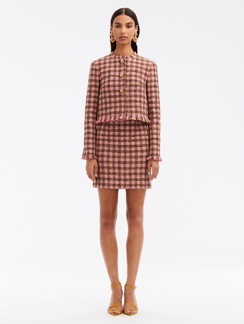 CHECKERED TWEED PENCIL SKIRT 1