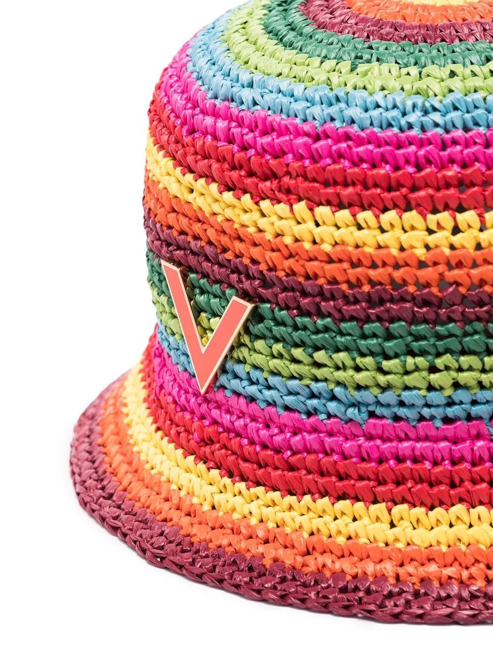 logo-plaque striped woven bucket hat - 5