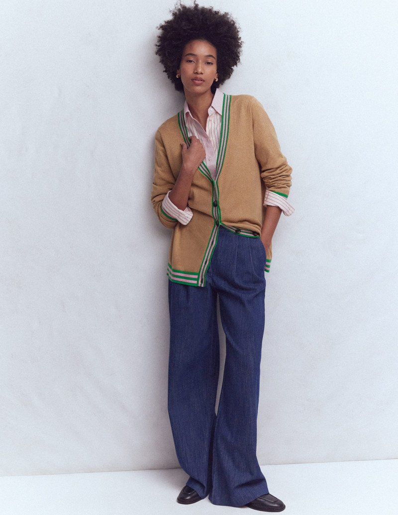 V Neck Longline Cardigan-Camel Melange 5