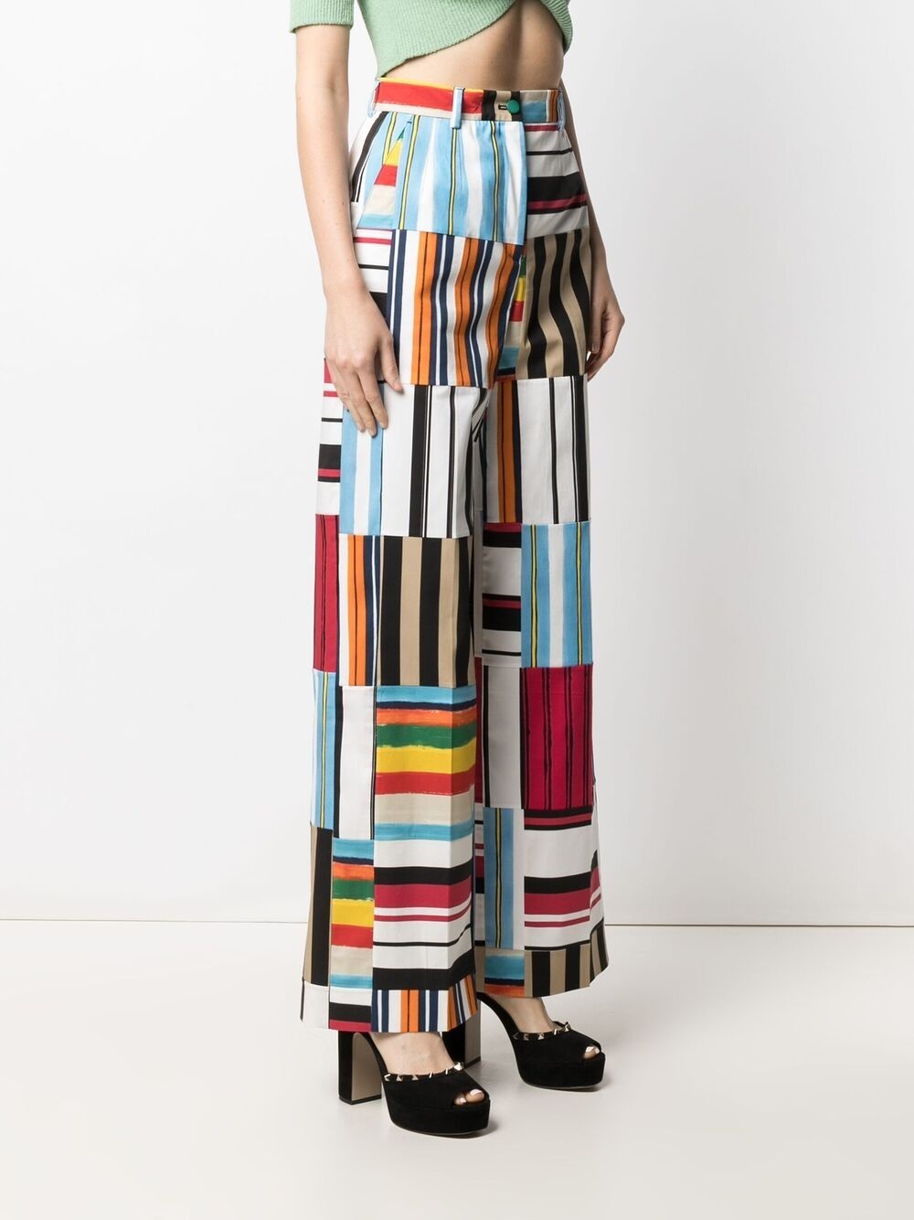 stripe-detail high-waisted trousers - 3