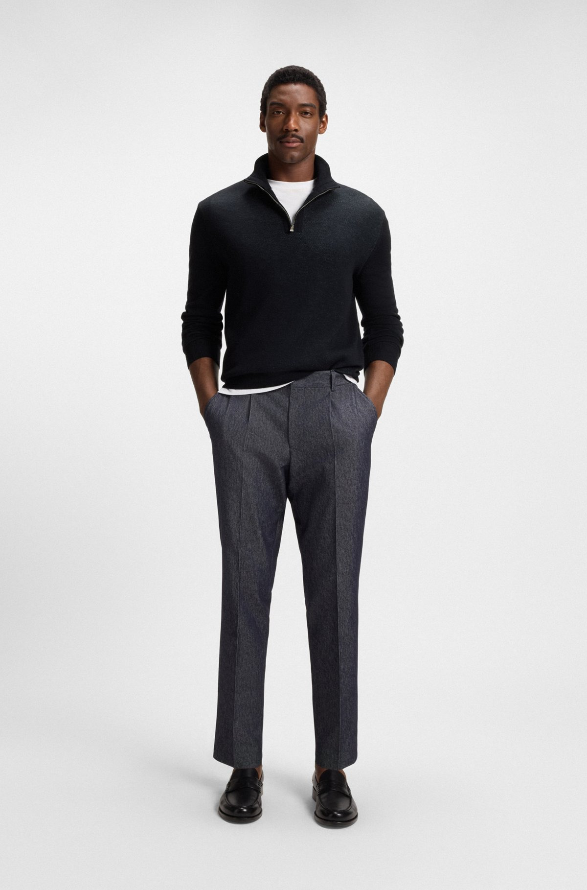 ZIP-NECK SWEATER WITH STRUCTURED WOOL-COTTON FRONT - 4