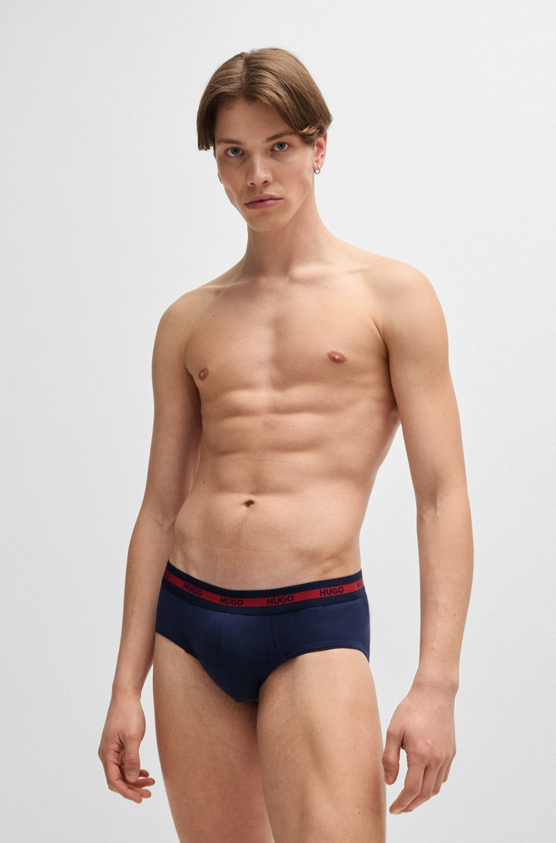 HUGO THREE-PACK OF STRETCH-COTTON BRIEFS WITH LOGO WAISTBANDS outlook