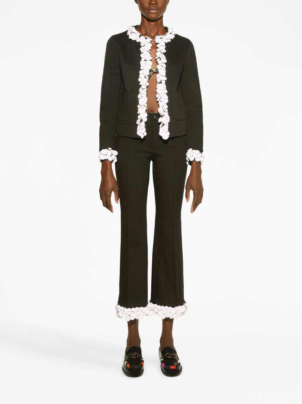 floral-appliquÃ© cropped trousers - 2