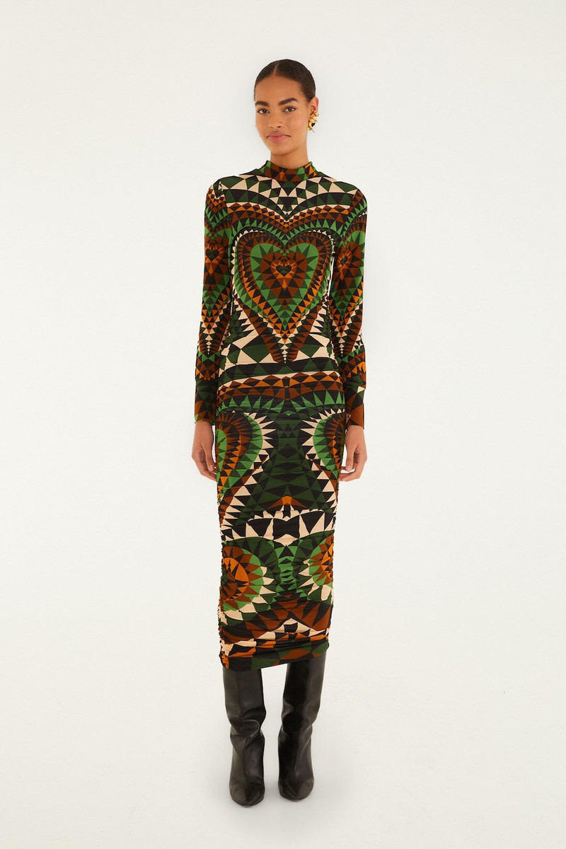 Multicolor Heart Deco Long Sleeve Jersey Midi Dress 1