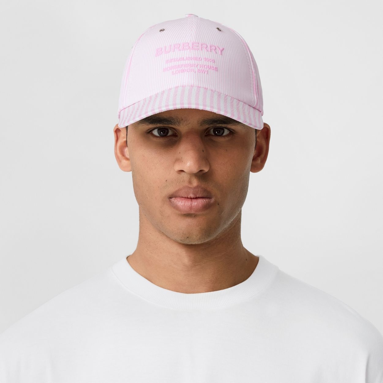 Horseferry Motif Striped Cotton Baseball Cap - 3