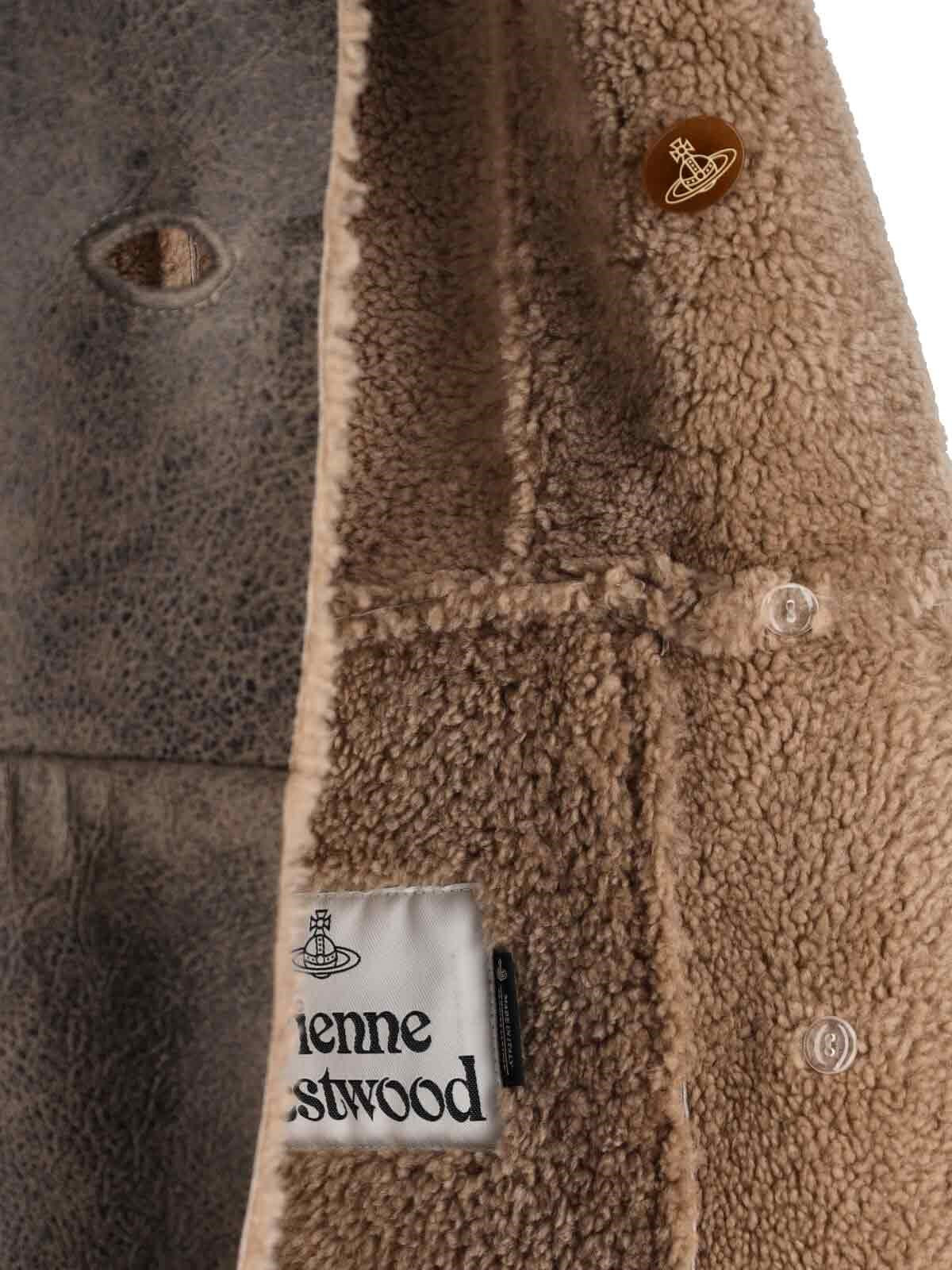 DOUBLE-BREASTED SHEARLING AND LAMB LEATHER COAT - 5