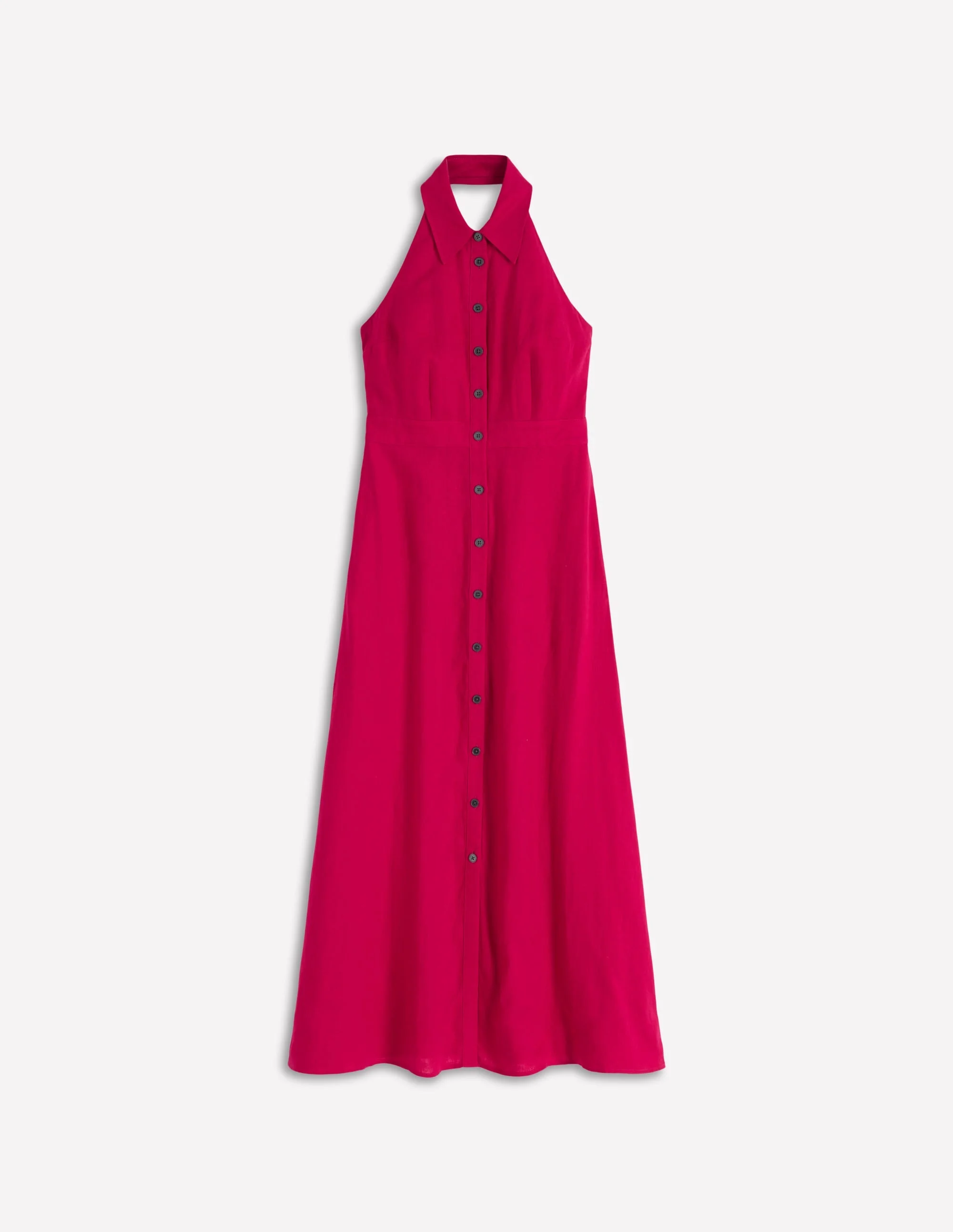 Collar Halter Neck Linen Dress-Pomegranate - 1