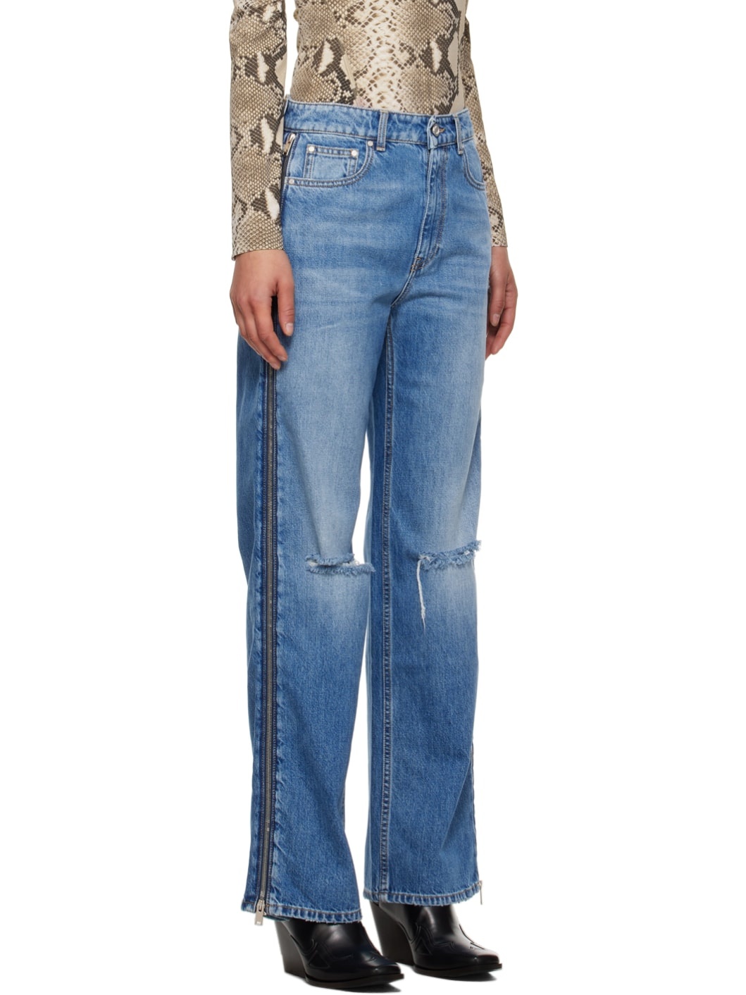 Blue Zip Jeans - 2