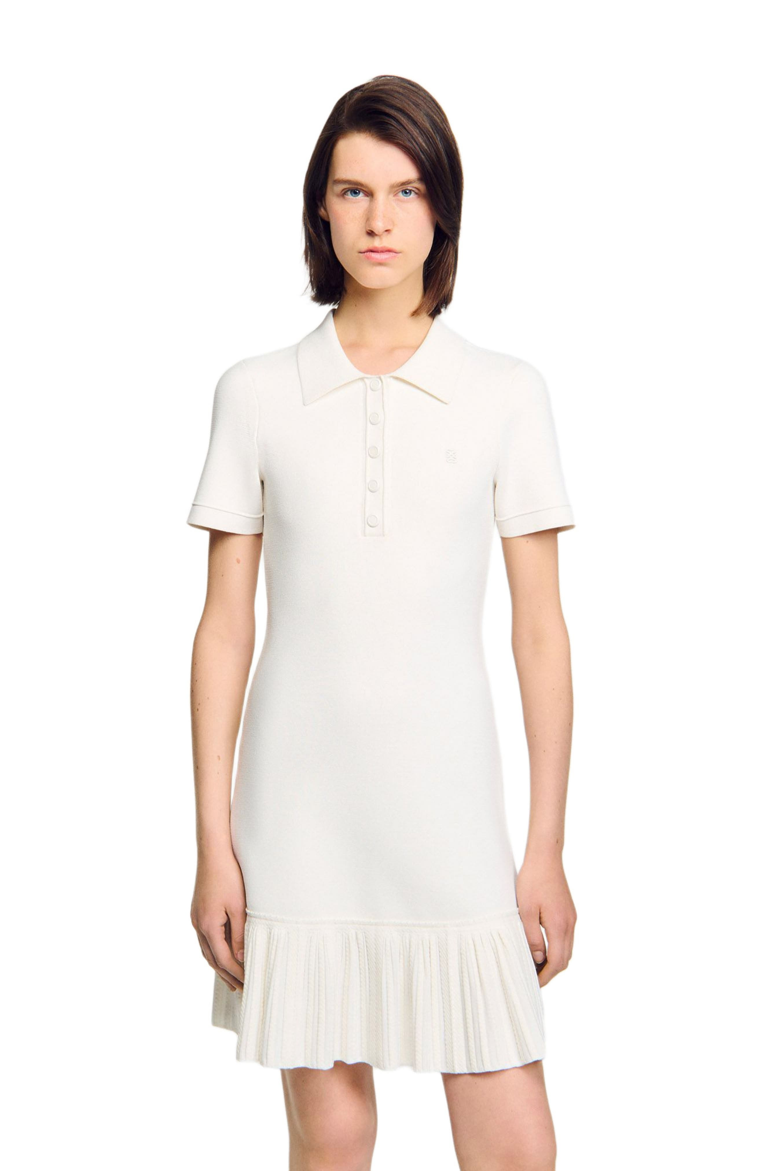 SANDRO Short knit dress with polo neck in Ecru at Nordstrom - 3