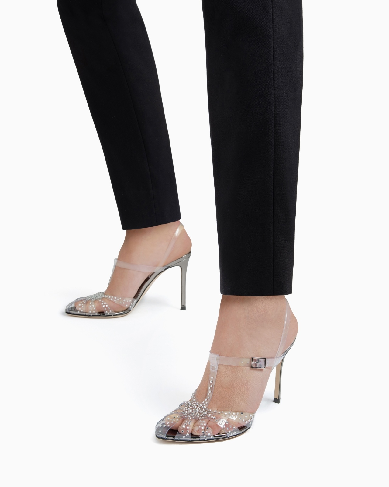 PVC AND RHINESTONE HEELED SANDALS - 6